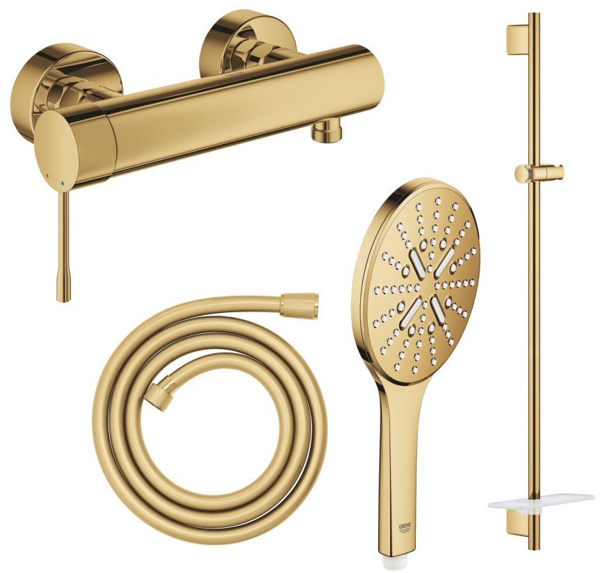 Set rubinetto per doccia Grohe Essence 33636GL1, asta doccia Grohe Rainshower 26603GL0, 26574GL0, 28388GL1