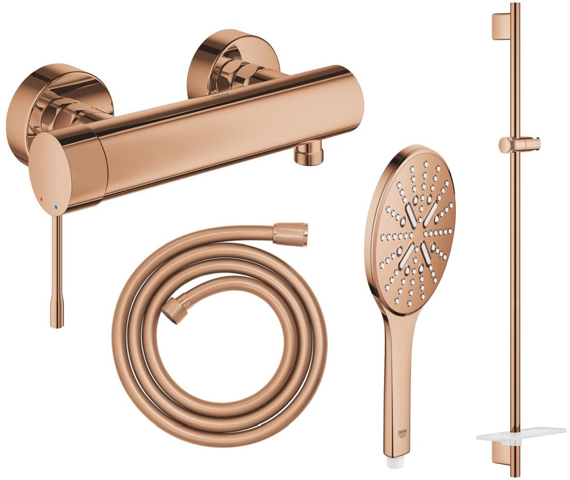 Set rubinetto per doccia Grohe Essence 33636DA1, asta doccia Grohe Rainshower 26603DA0, 26574DA0, 28388DA1