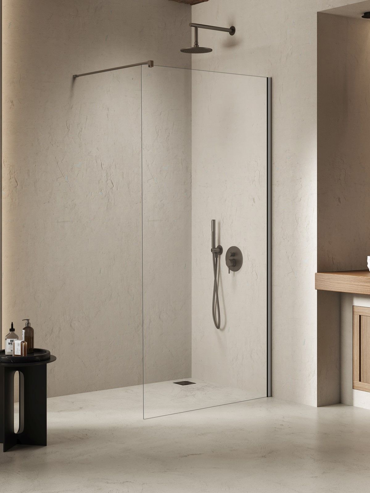 New Trendy Nesta Gunmetal Brushed parete doccia walk-in 120 cm gunmetal spazzolata/vetro trasparente K-1759