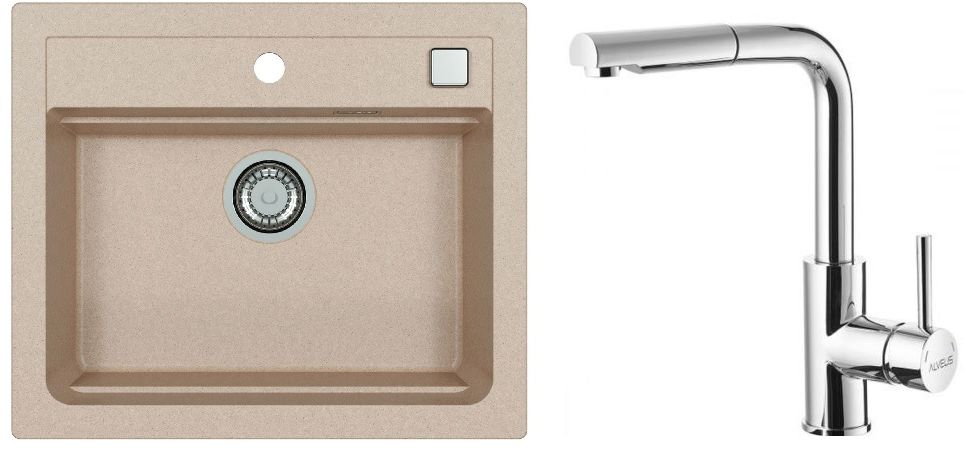 Set lavello in granito Alveus Atrox 1131993, rubinetto da cucina Alveus Siros 1129047