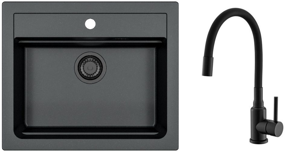 Set lavello in granito Alveus Atrox 1148162, rubinetto da cucina Alveus Flexa 1147056
