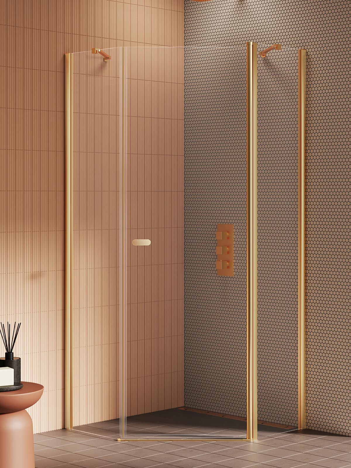 New Trendy New Soleo Gold Brushed box doccia 90x90 cm oro spazzolata/vetro trasparente K-3582
