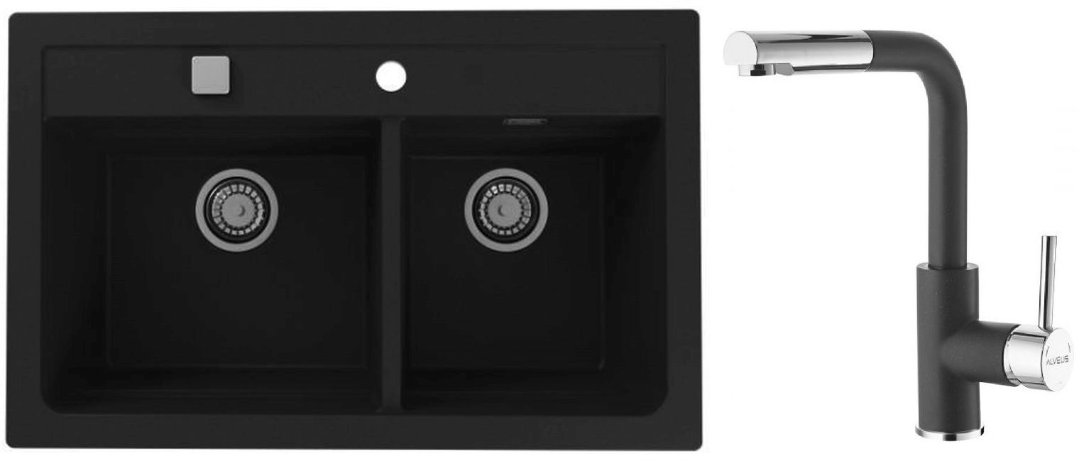 Set lavello in granito Alveus Atrox 1132002, rubinetto da cucina Alveus Siros 1129048