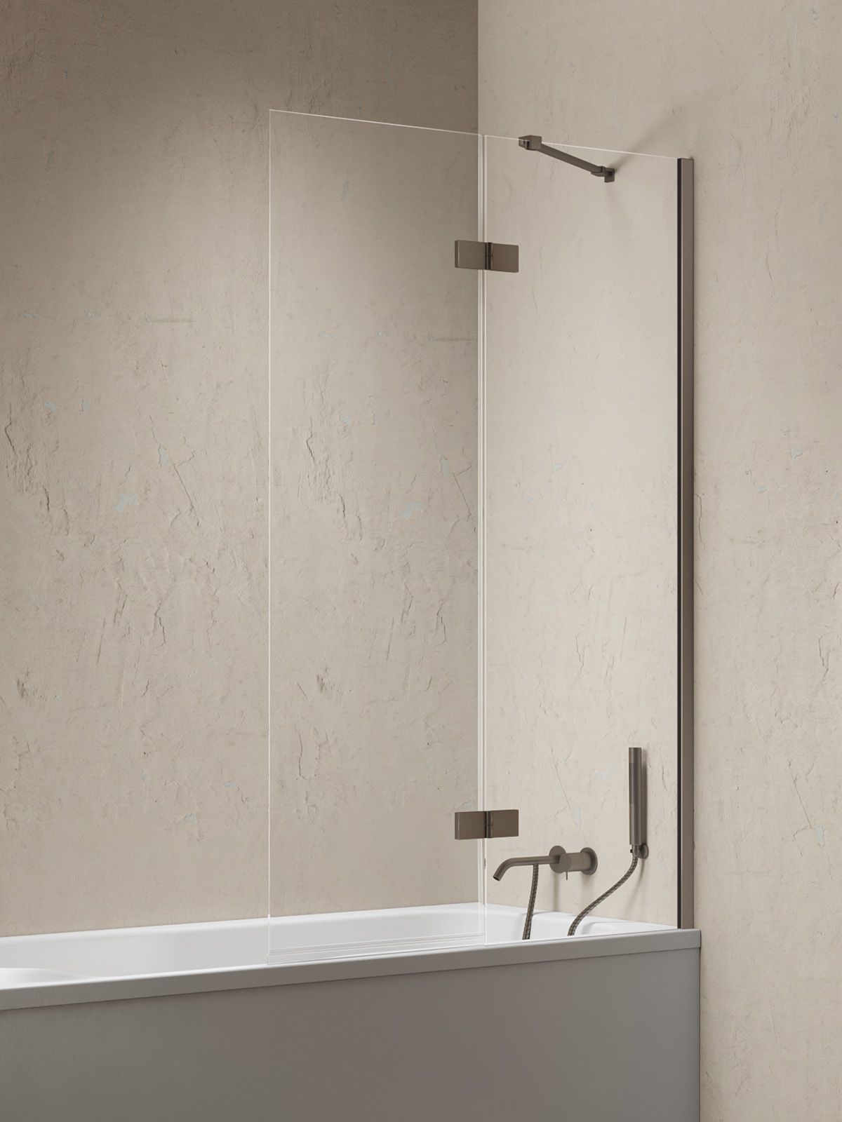 New Trendy Nesta Gunmetal Brushed parete vasca 100 cm 2 ante spazzolata/vetro trasparente P-0258-WL