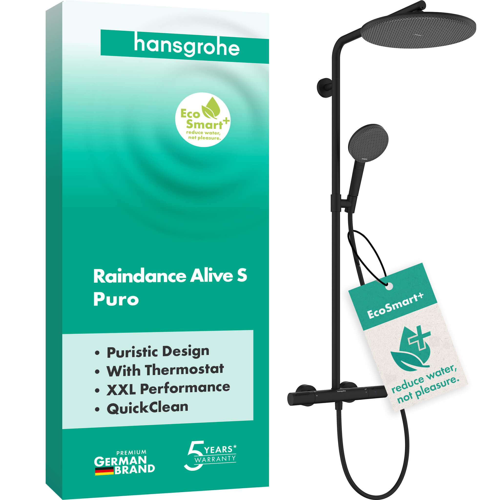 Hansgrohe Raindance Alive S set doccia a parete con termostato con soffione nero 24594670