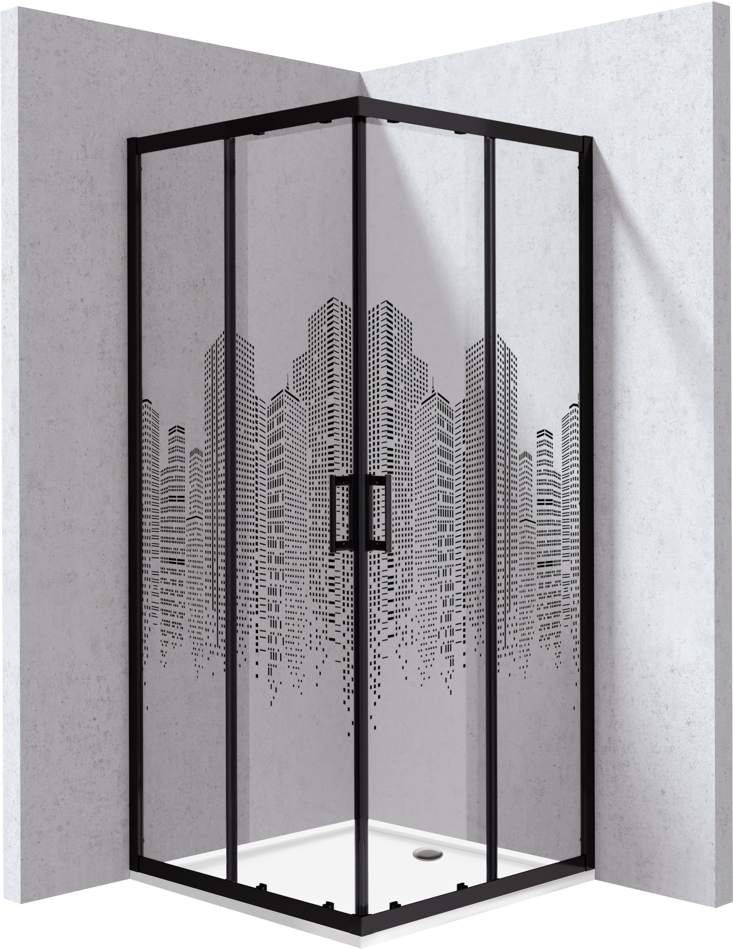 Deante Funkia Evo box doccia con piatto doccia 90x90 cm quadrato nero opaca/vetro con motivo KYCPND99P