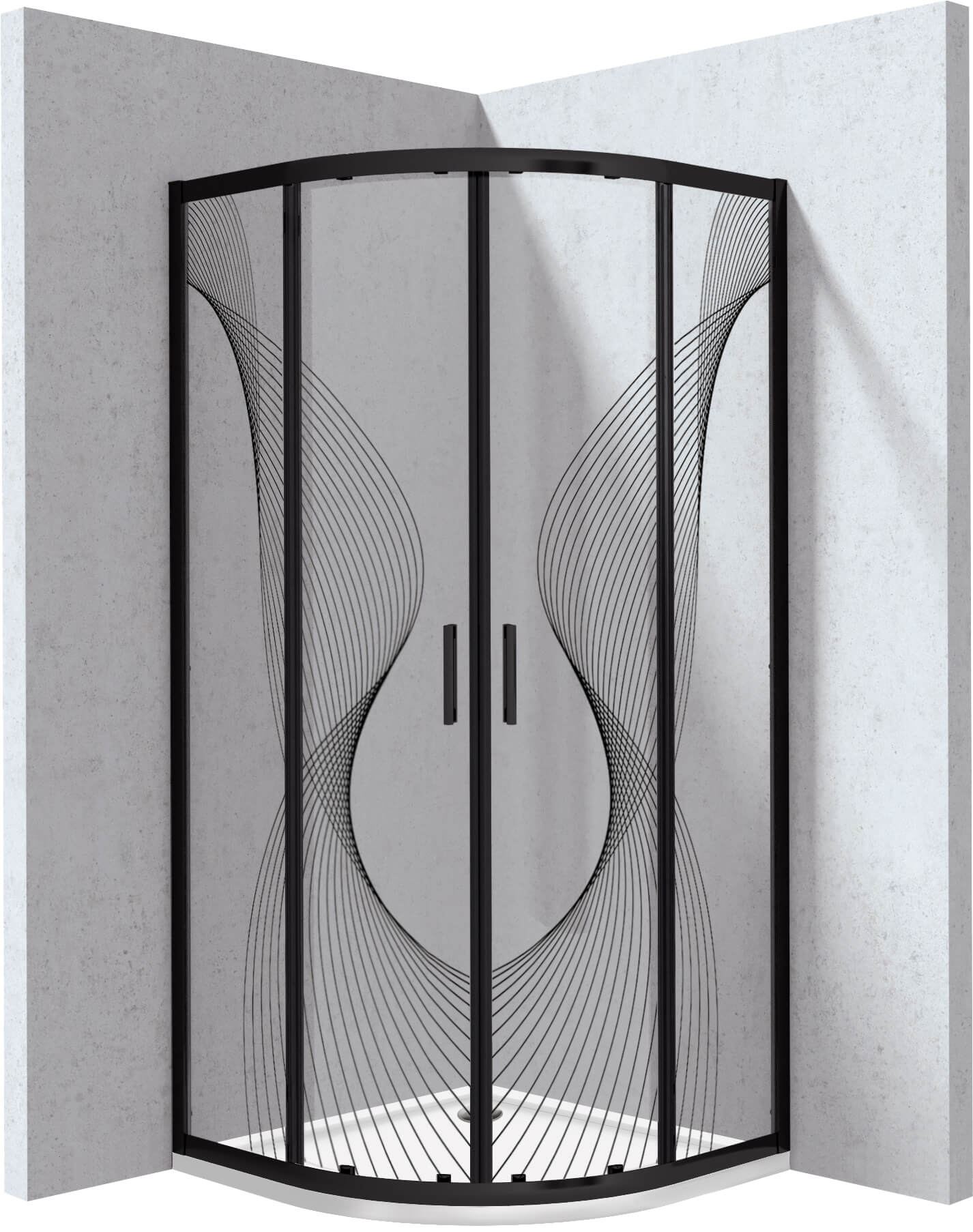 Deante Funkia Evo box doccia con piatto doccia 80x80 cm semicircolare nero opaca/vetro con motivo KYPPNB88P