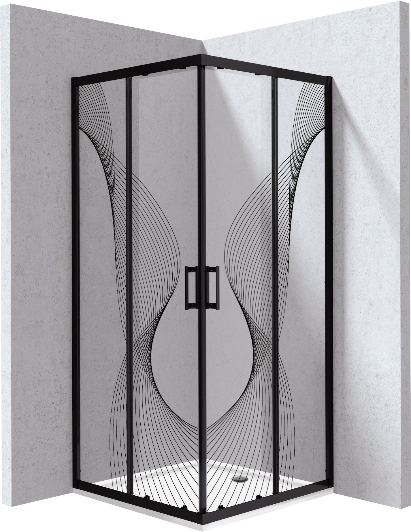 Deante Funkia Evo box doccia con piatto doccia 90x90 cm quadrato nero opaca/vetro con motivo KYCPNB99P