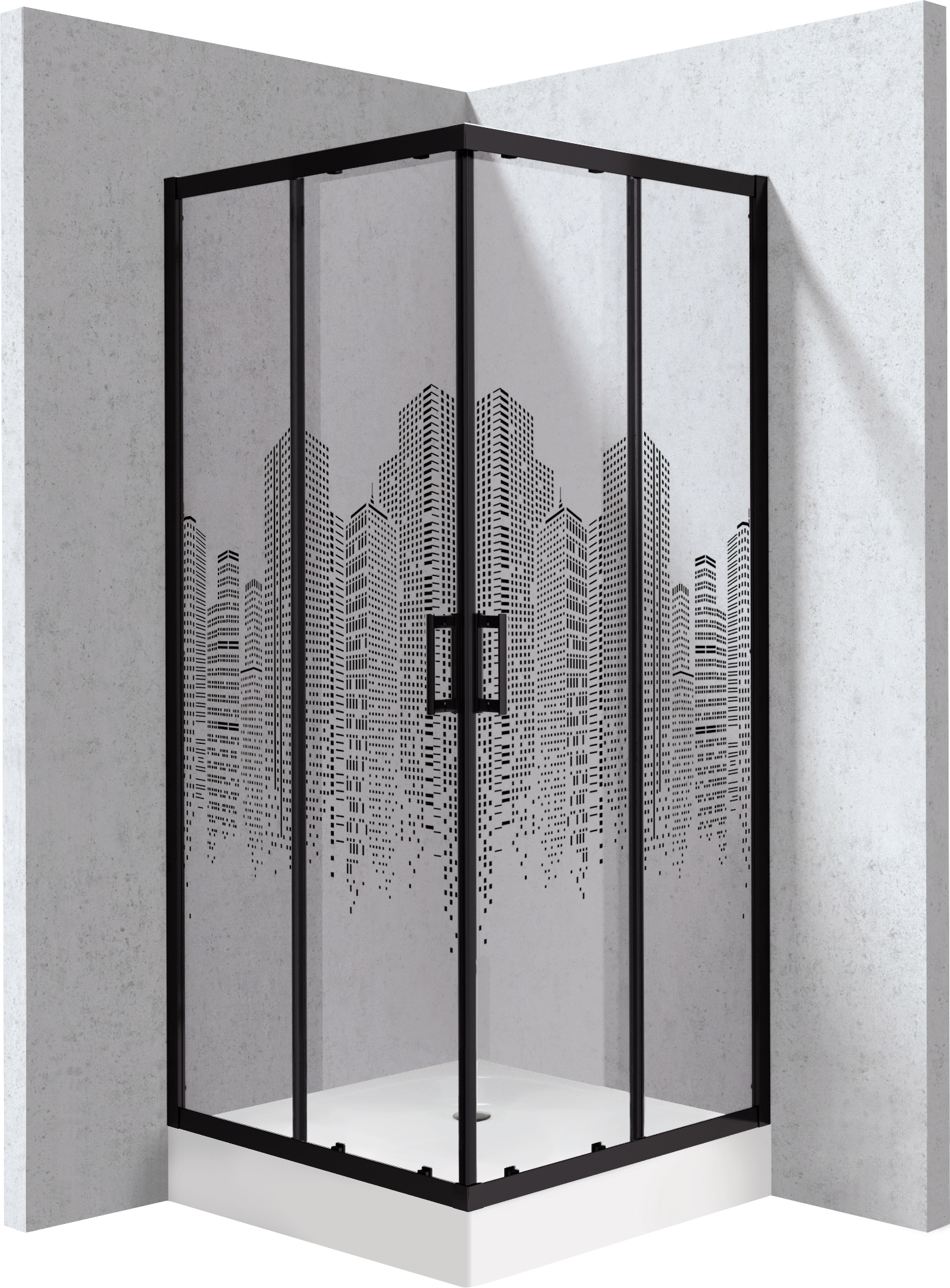 Deante Funkia Evo box doccia con piatto doccia 90x90 cm quadrato nero opaca/vetro con motivo KYCZND99P