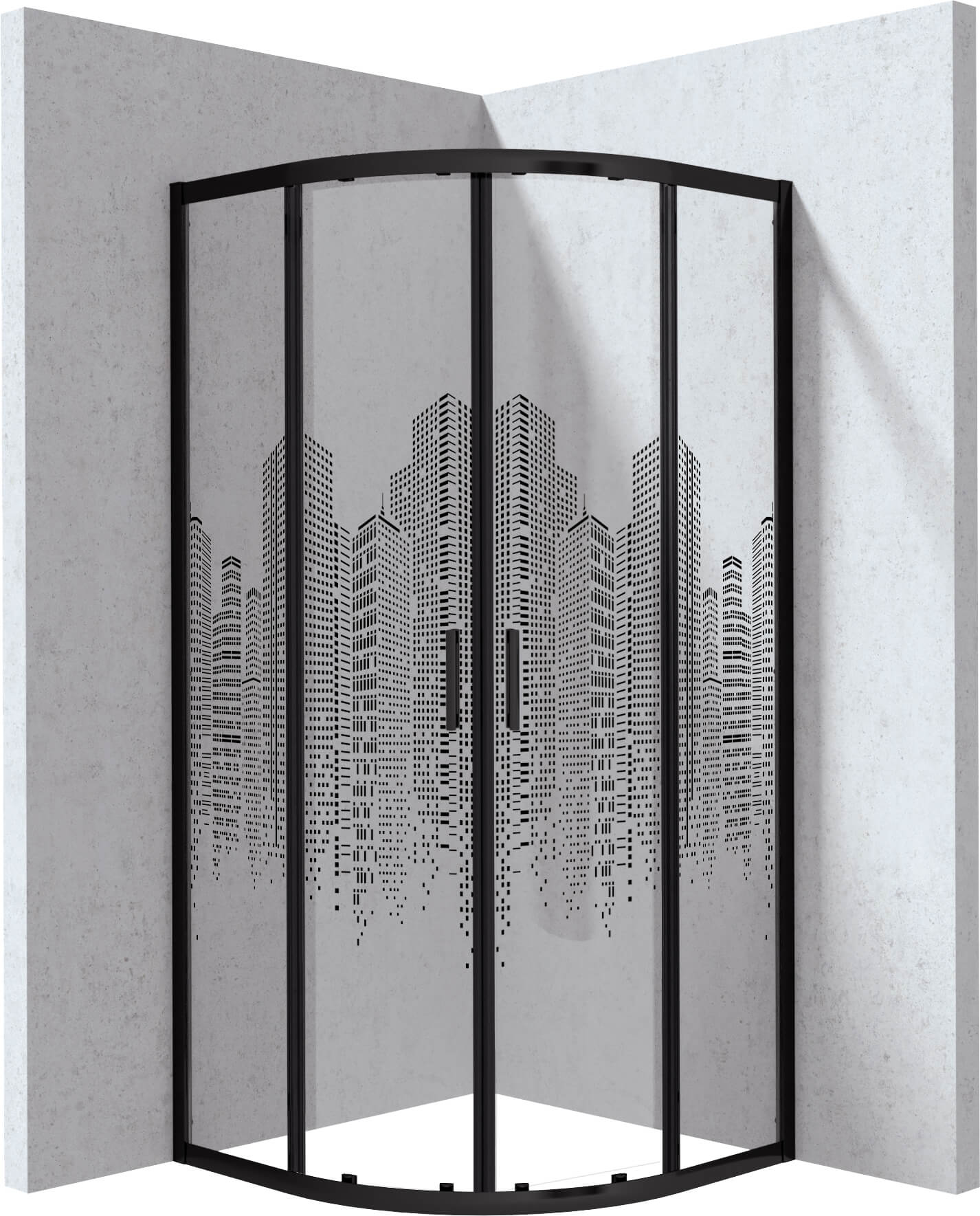 Deante Funkia Evo box doccia 90x90 cm semicircolare nero opaca/vetro con motivo KYPND99P
