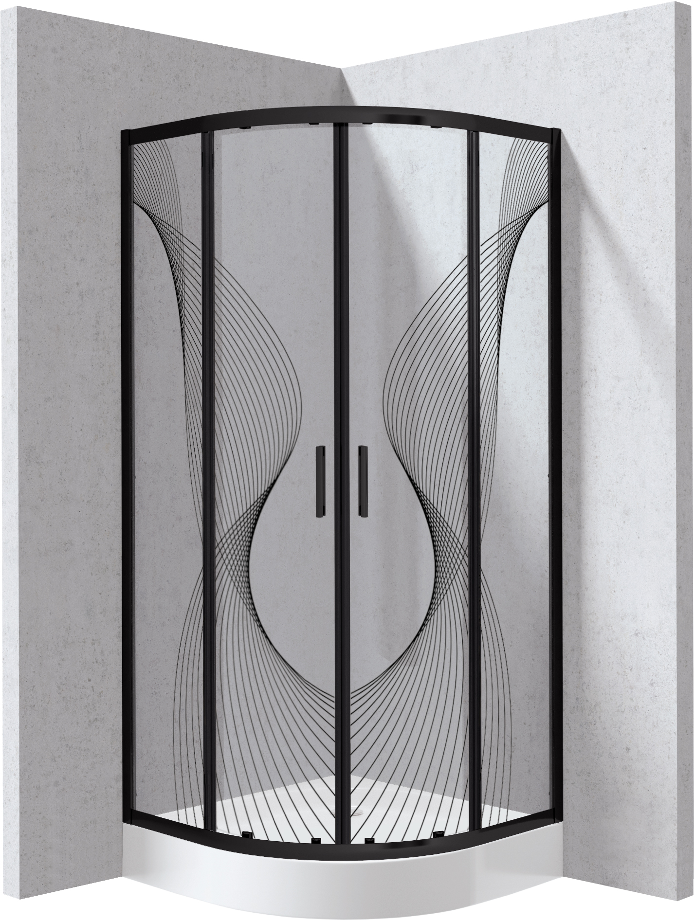 Deante Funkia Evo box doccia con piatto doccia 80x80 cm semicircolare nero opaca/vetro con motivo KYPZNB88P