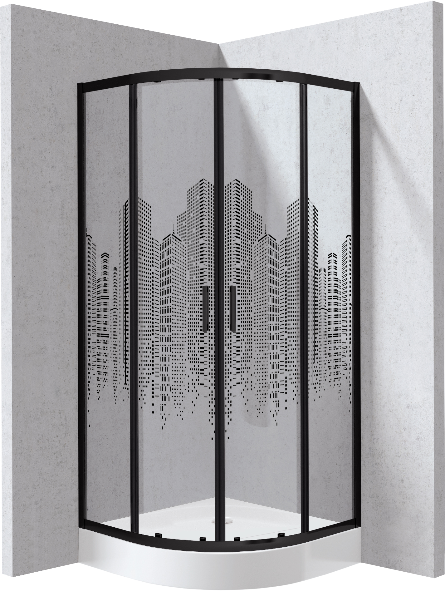 Deante Funkia Evo box doccia con piatto doccia 80x80 cm semicircolare nero opaca/vetro con motivo KYPZND88P