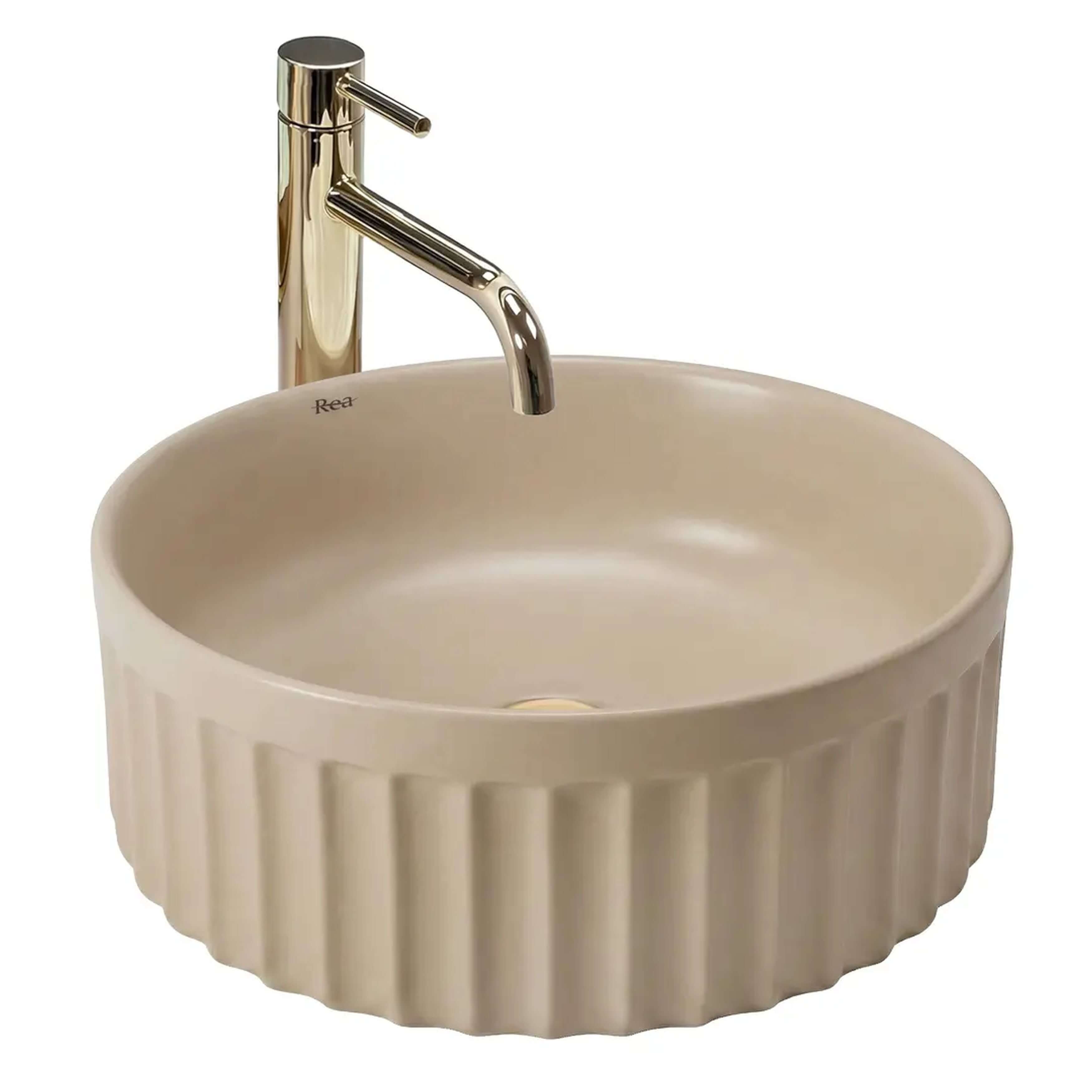 Rea Duo lavabo 38x38 cm rotonda da appoggio marrone/beige opaca REA-U3603