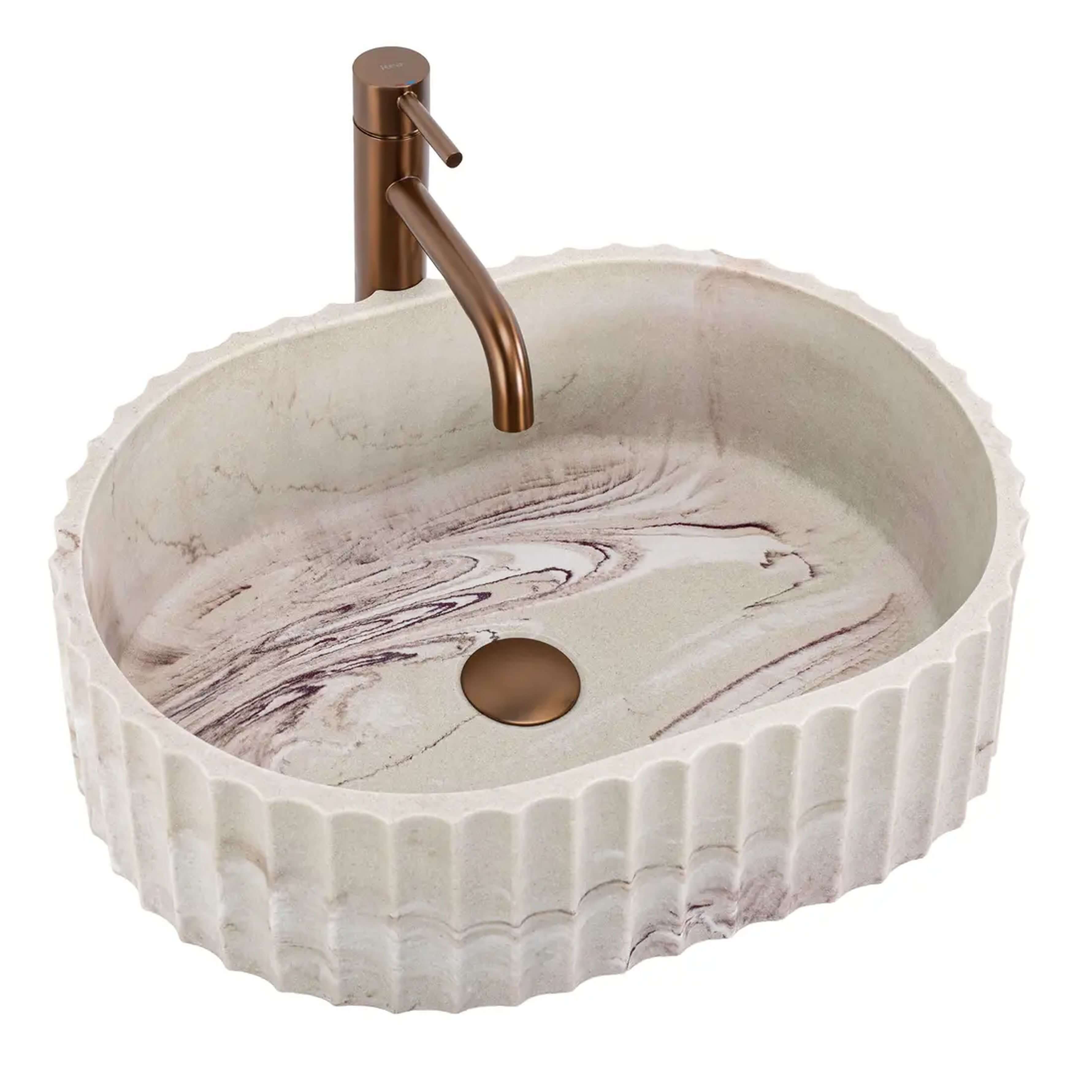 Rea Margaret lavabo 50x35.5 cm ovale da appoggio grigio/pietra-marrone/beige opaca REA-U3522