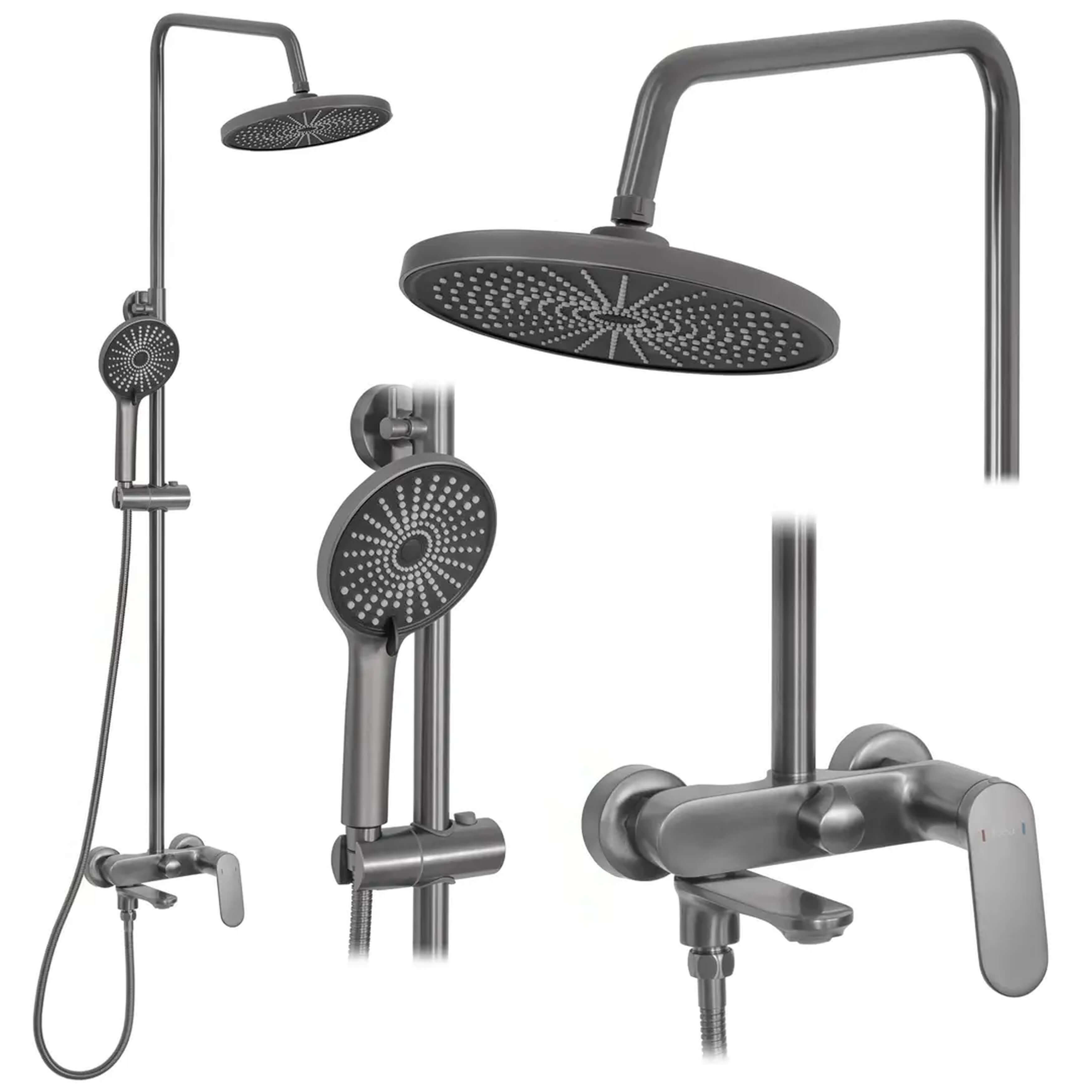 Rea Marco set per vasca e doccia a parete con soffione grafite REA-P5600