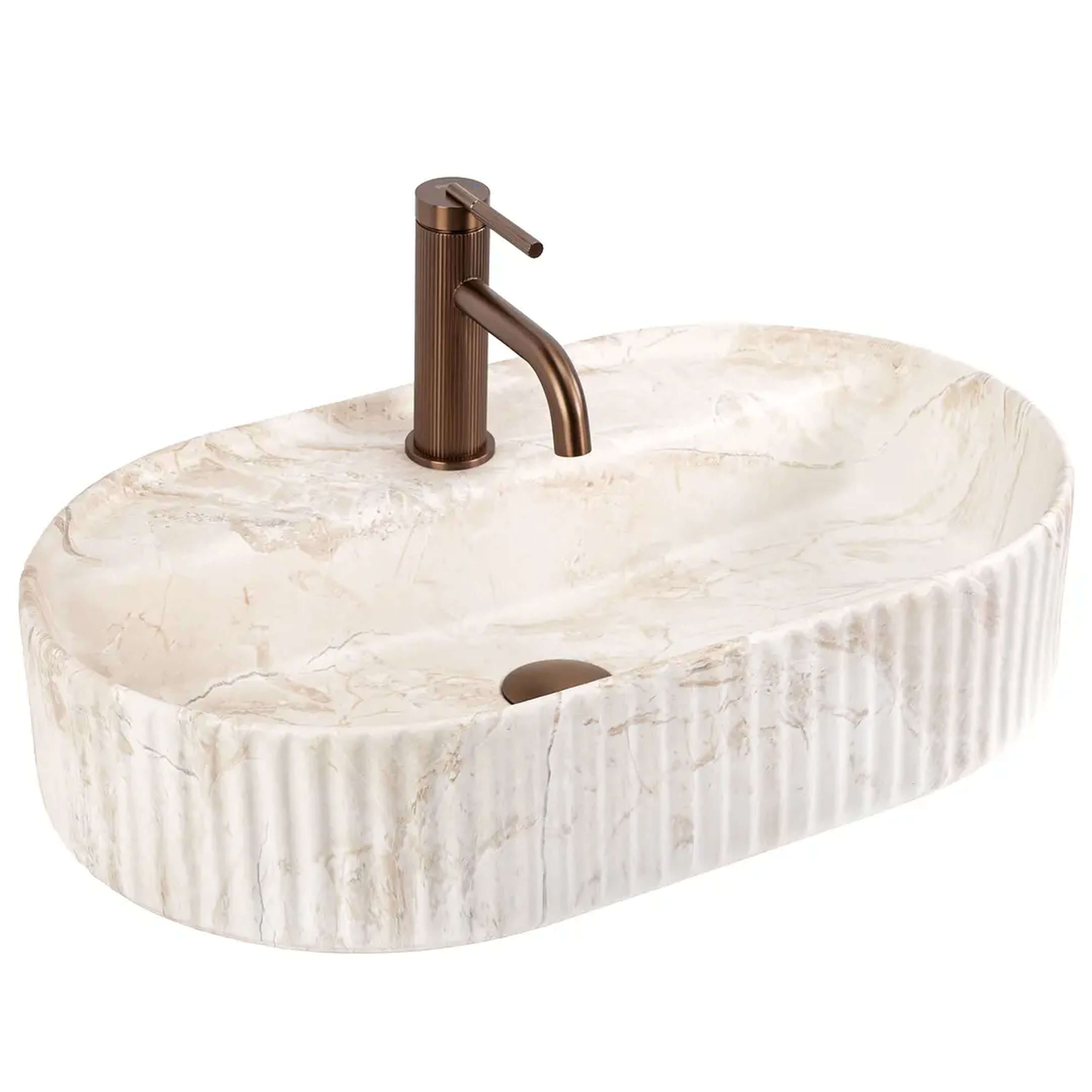 Rea Marcela lavabo 60x37 cm ovale da appoggio marrone/beige opaca REA-U3519