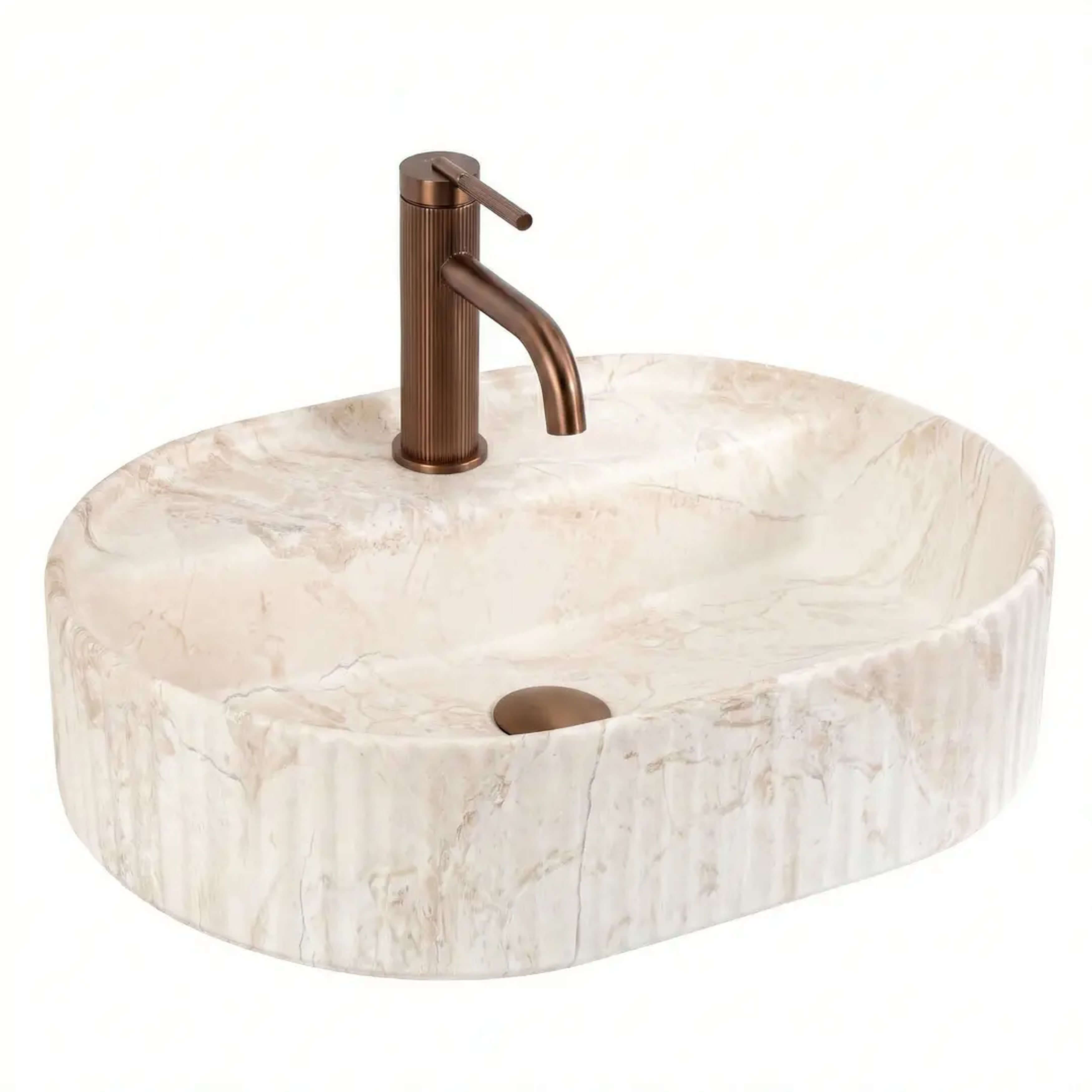 Rea Marcela lavabo 50x35.5 cm ovale da appoggio marrone/beige opaca REA-U3515