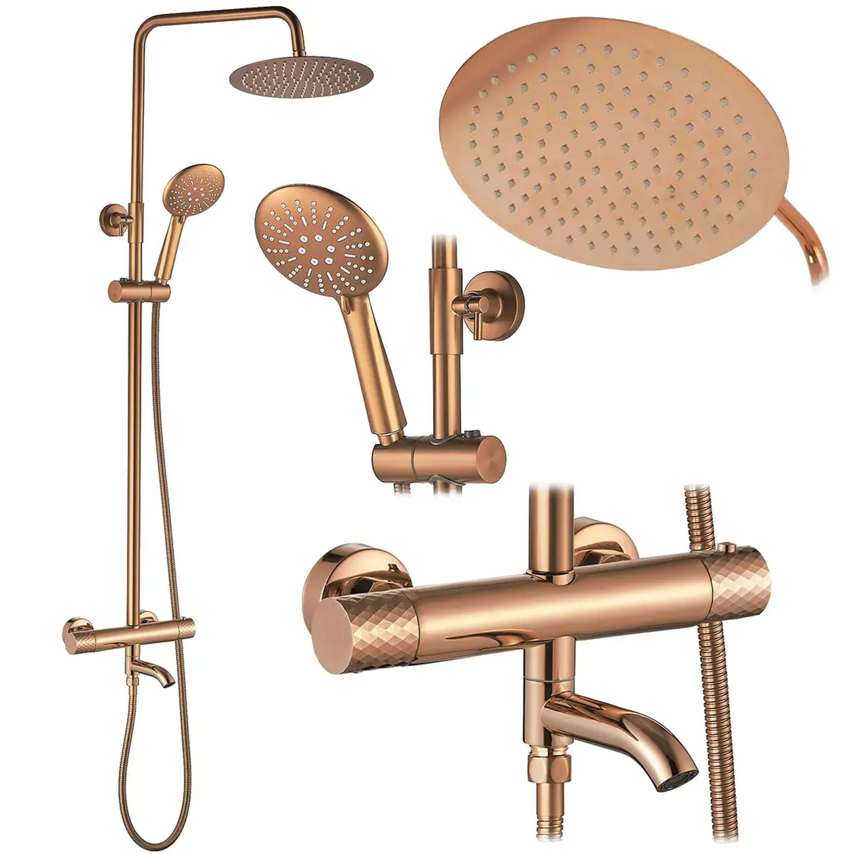 Rea Lungo set doccia a parete con termostato con soffione rame REA-P3300