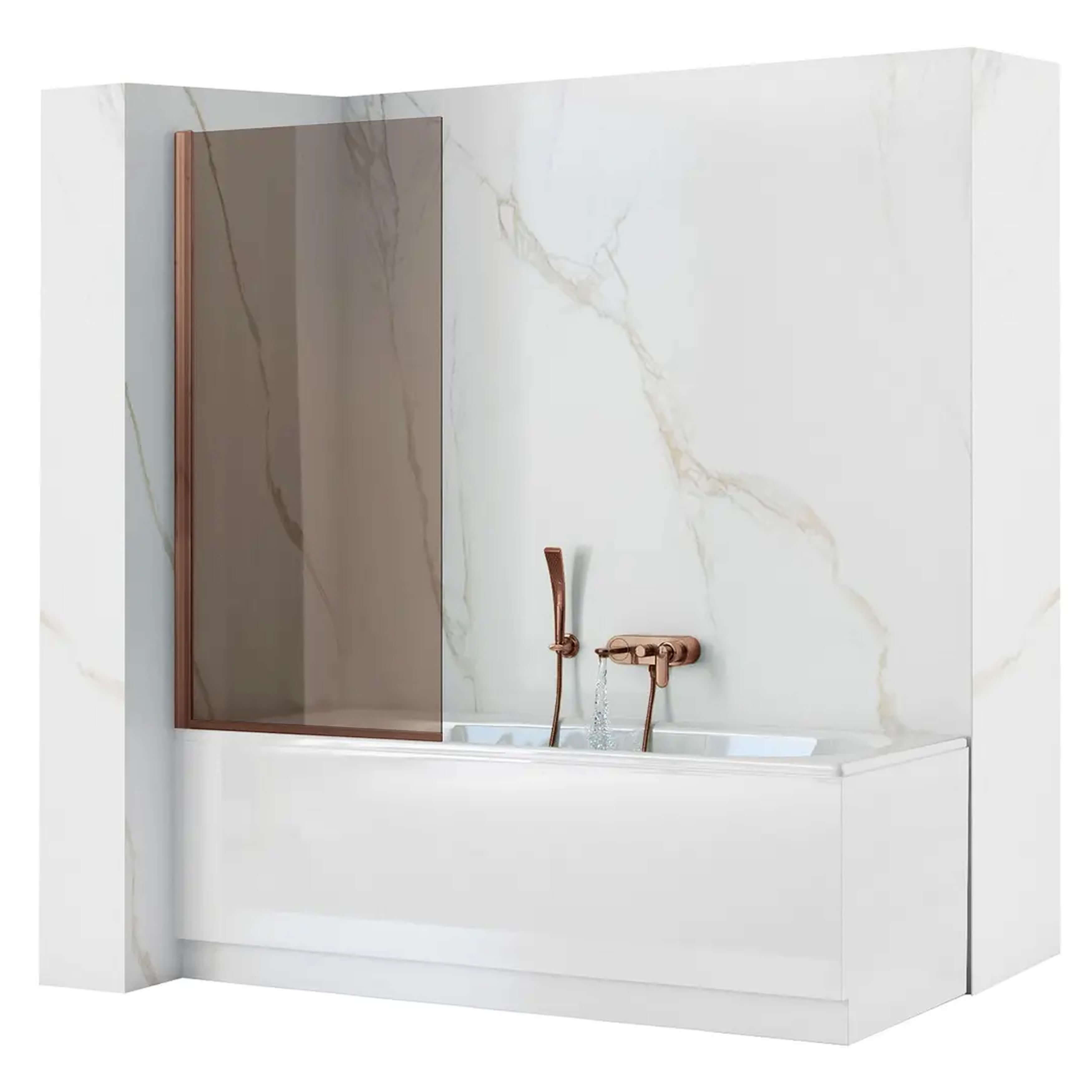 Rea Elegant parete vasca 80 cm 1 anta rame spazzolata/vetro marrone REA-W5695