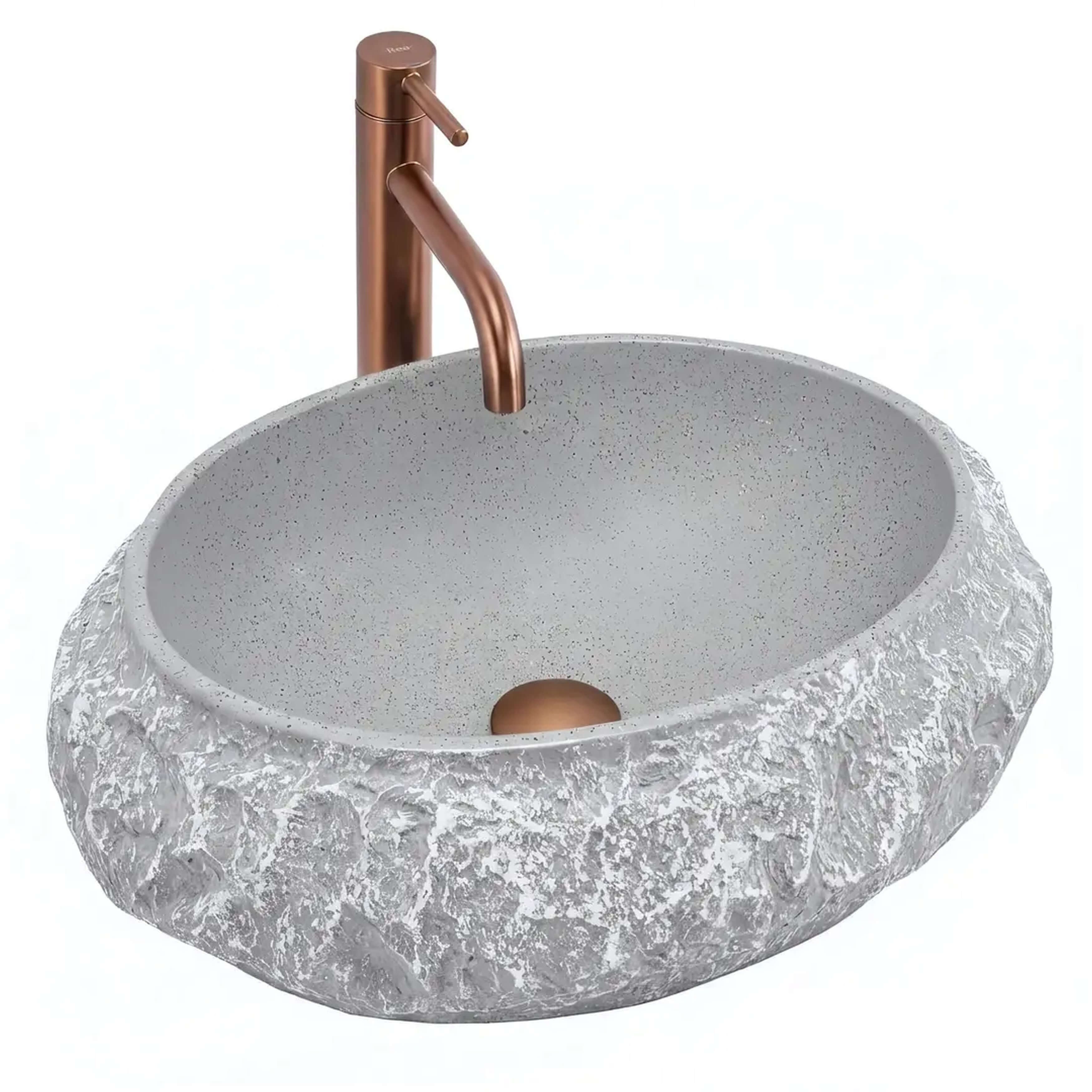 Rea Mika lavabo 50x38 cm ovale da appoggio grigio/pietra-marrone/beige opaca REA-U0633