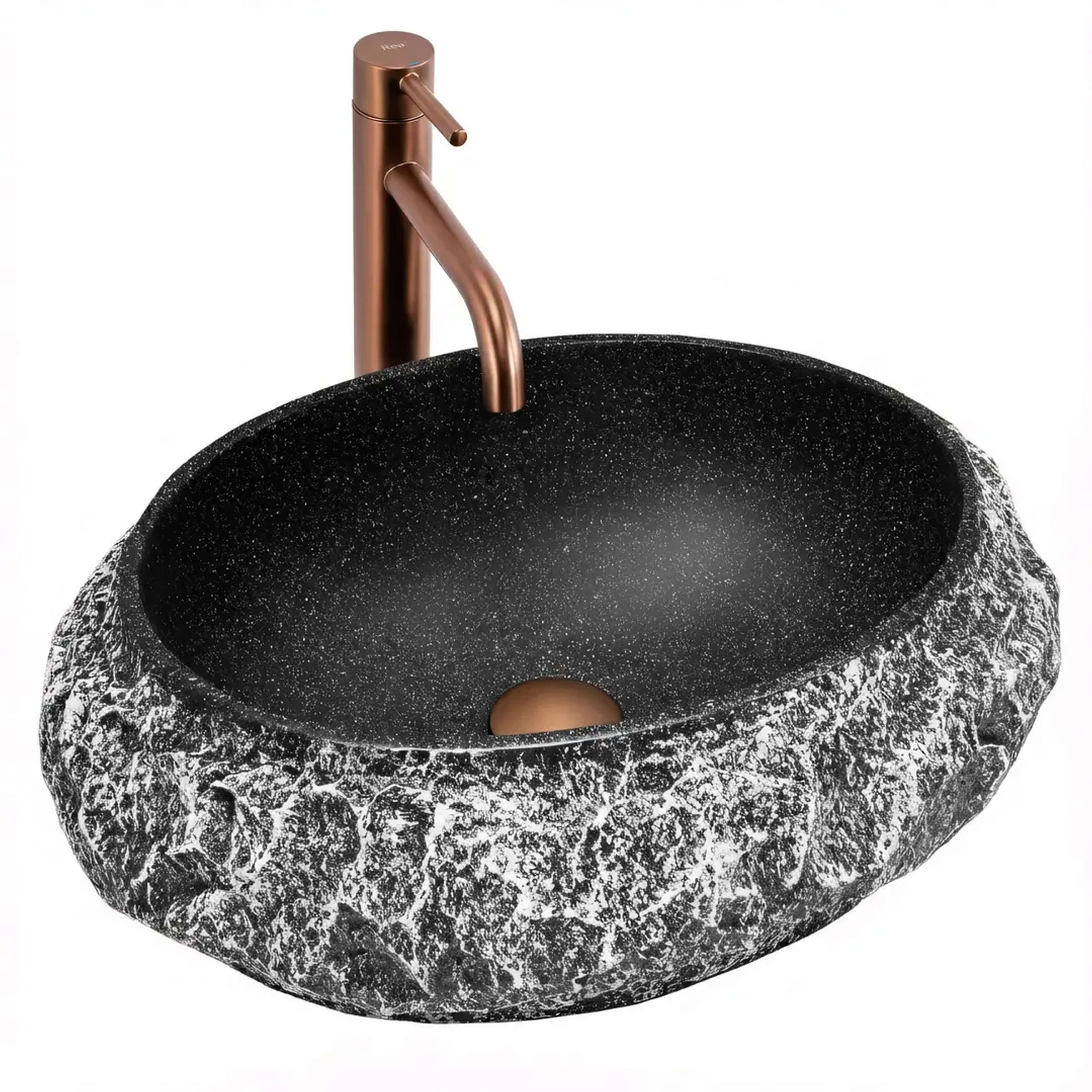 Rea Mika lavabo 50x38 cm ovale da appoggio nero-grigio/pietra opaca REA-U0634