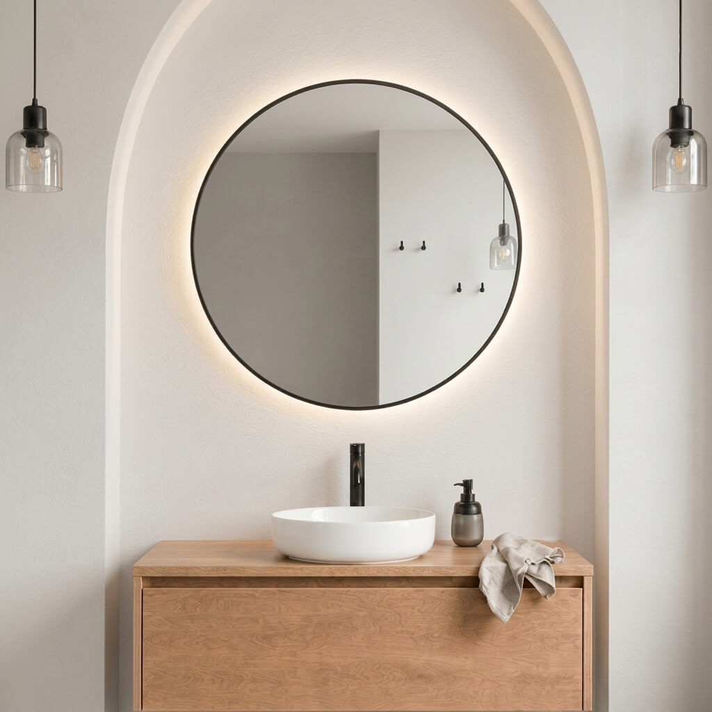 Baltica Design Aluma specchio 50x50 cm rotonda con illuminazione nero 5904107933764