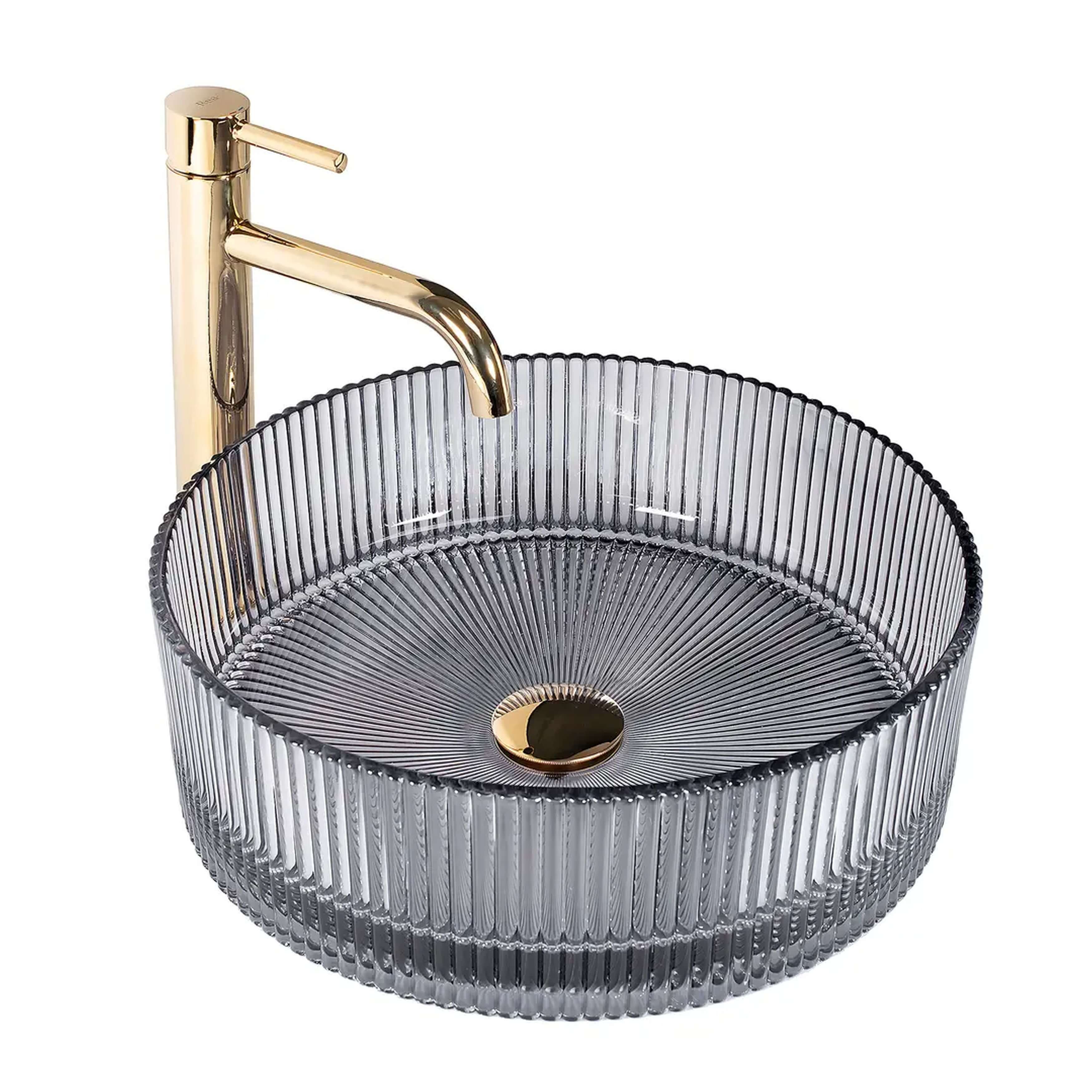 Rea Ingrid lavabo 36x36 cm rotonda da appoggio grigio/pietra lucida REA-U8524