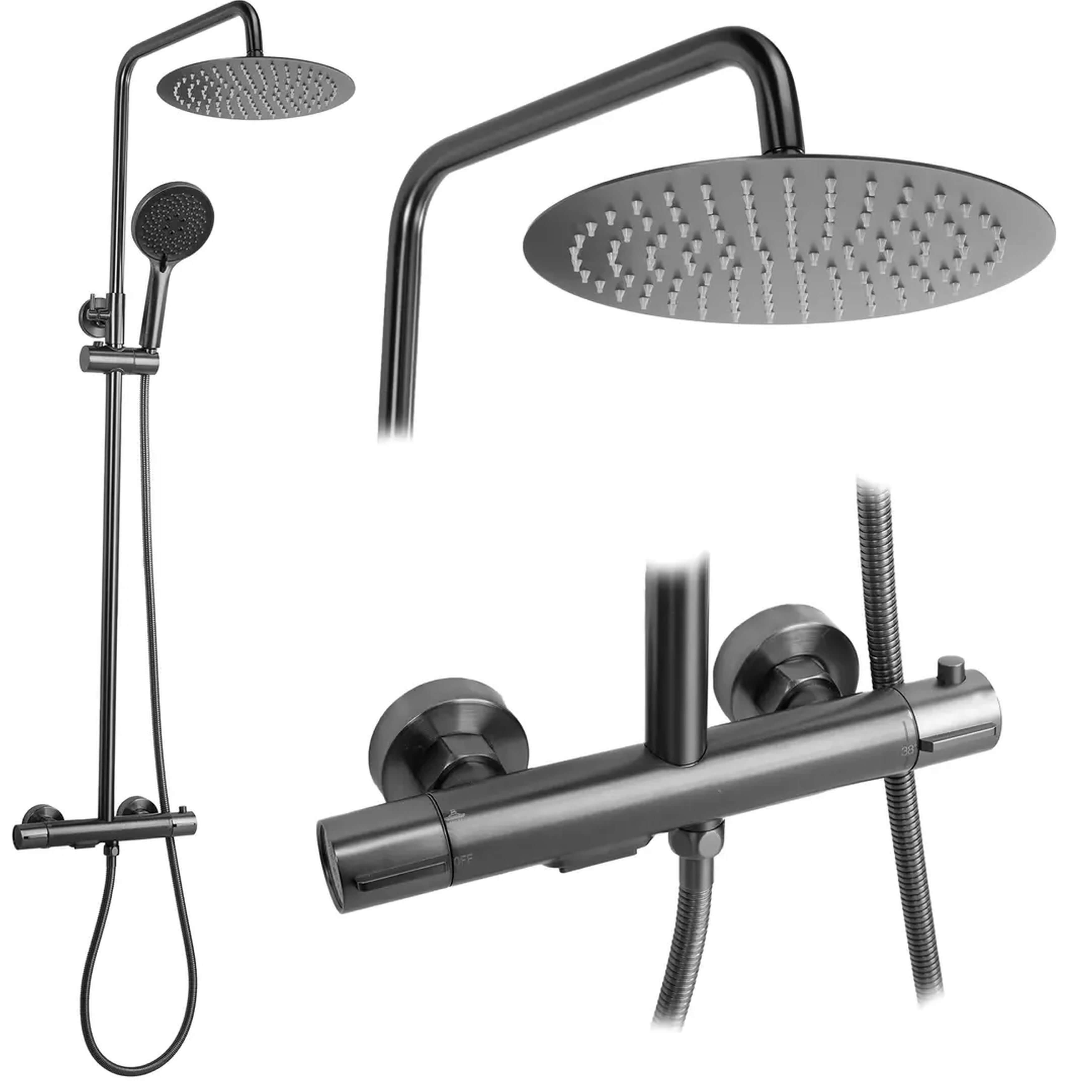 Rea Drop set doccia a parete con termostato con soffione grafite REA-P7623