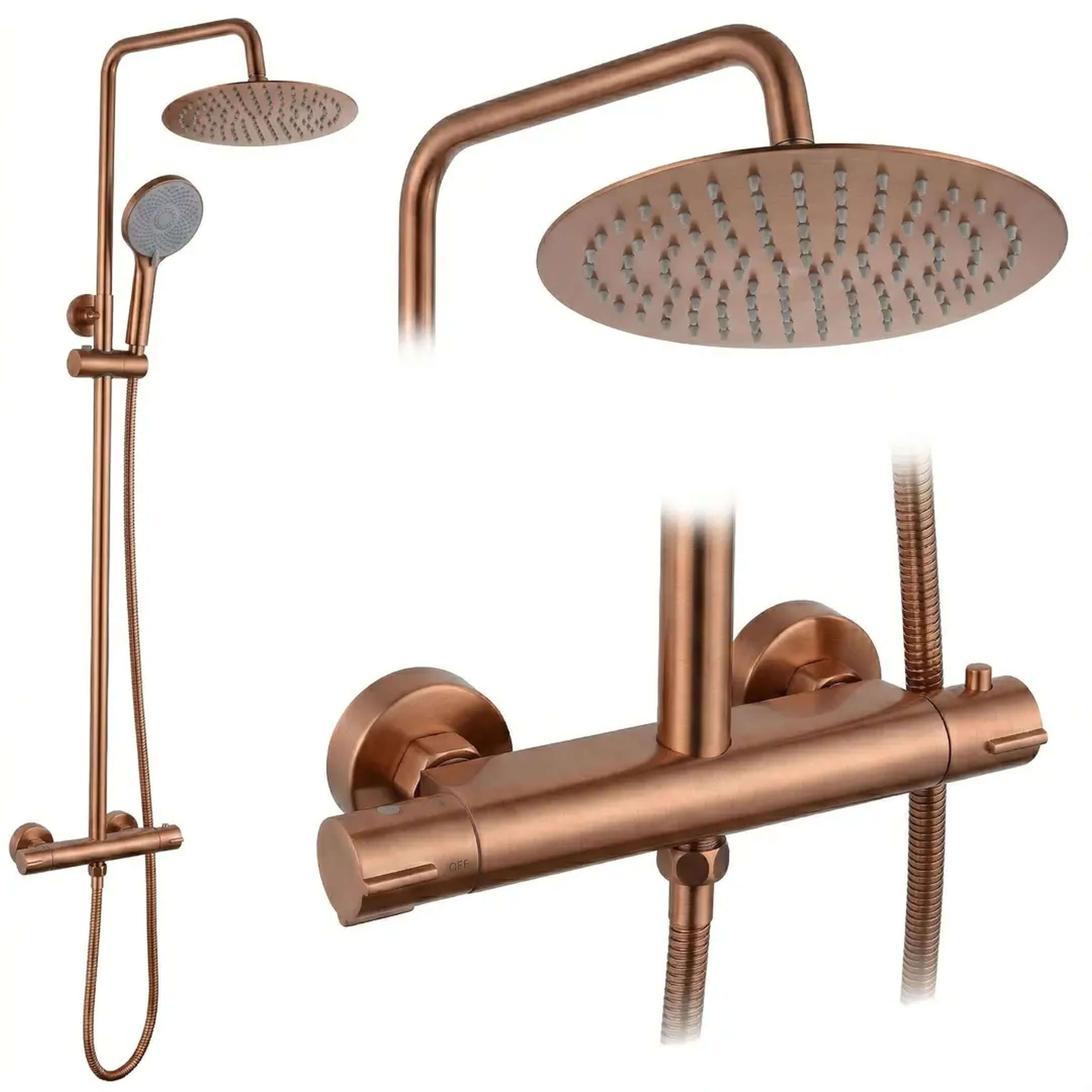 Rea Lungo set doccia a parete con termostato con soffione rame REA-P6734