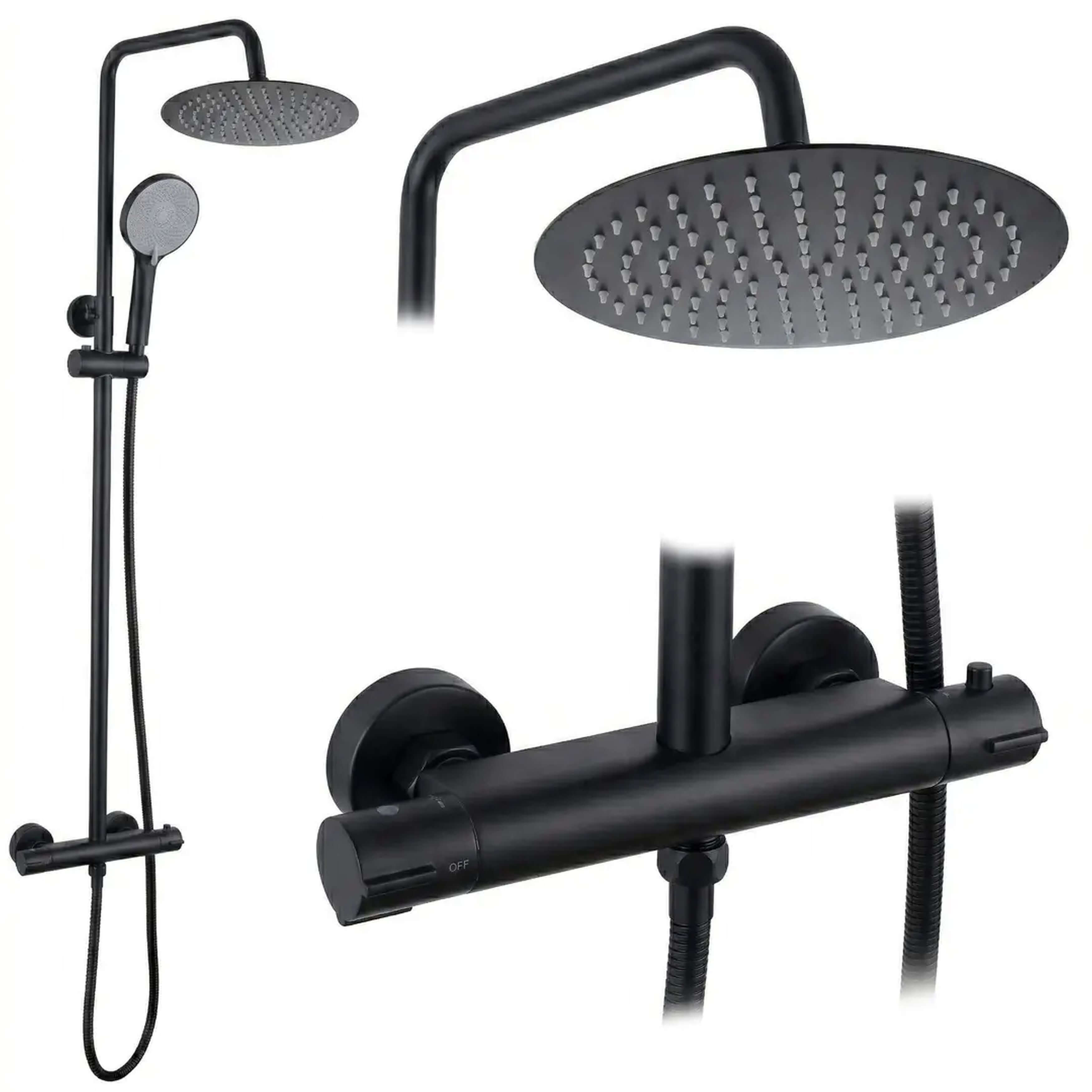 Rea Lungo set doccia a parete con termostato con soffione nero REA-P6733