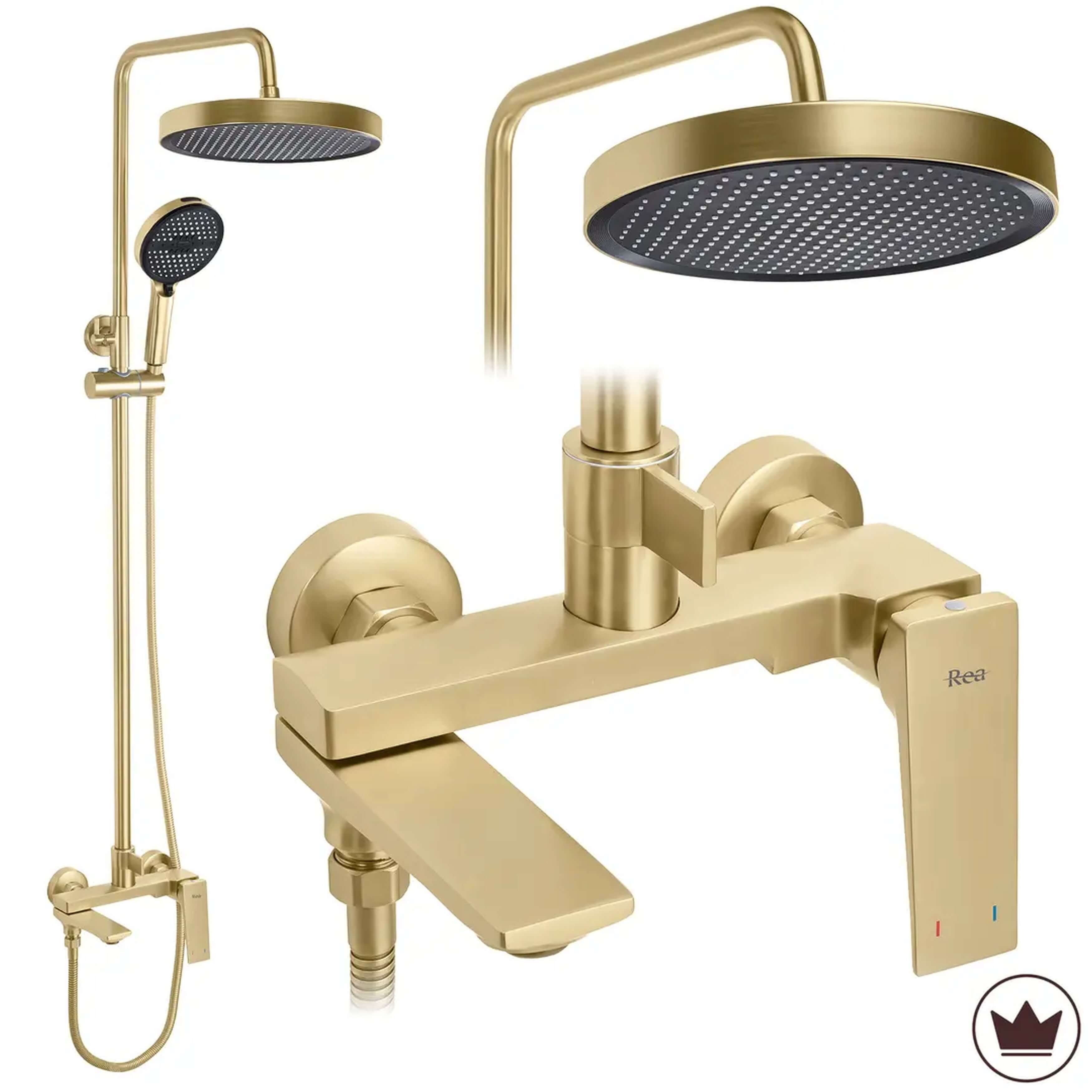 Rea Prime set per vasca e doccia a parete con soffione oro REA-P7624