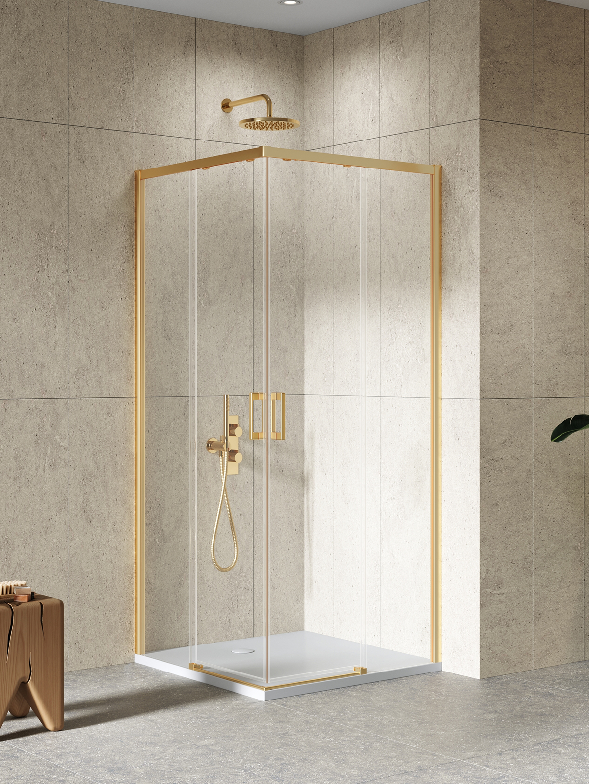 New Trendy Prime box doccia 90x80 cm rettangolare oro spazzolata/vetro trasparente D-0782A/D-0781A