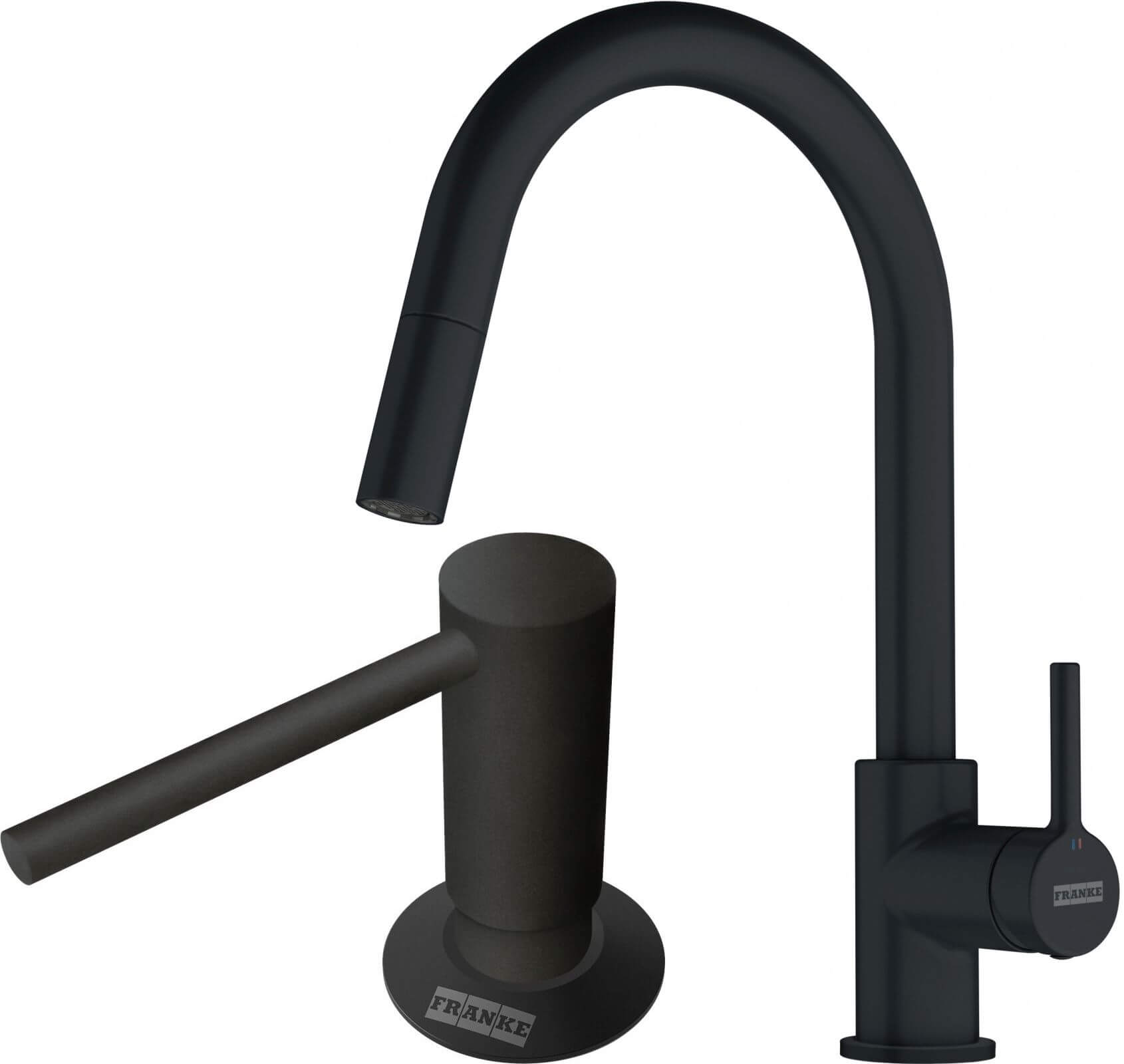 Set rubinetto da cucina Franke Lina 115.0626.053, dispenser di liquidi Franke Comfort 112.0753.277