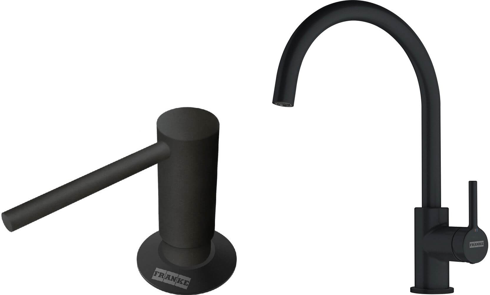 Set rubinetto da cucina Franke Lina 115.0626.019, dispenser di liquidi Franke Comfort 112.0753.277