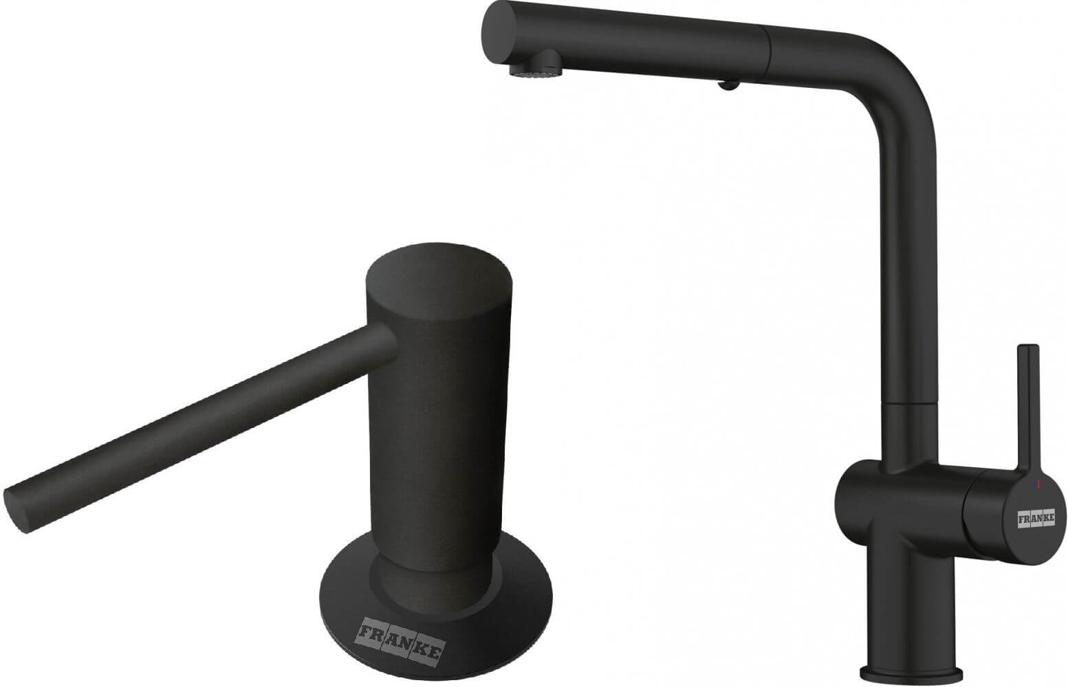 Set rubinetto da cucina Franke Active 115.0653.382, dispenser di liquidi Franke Comfort 112.0753.277