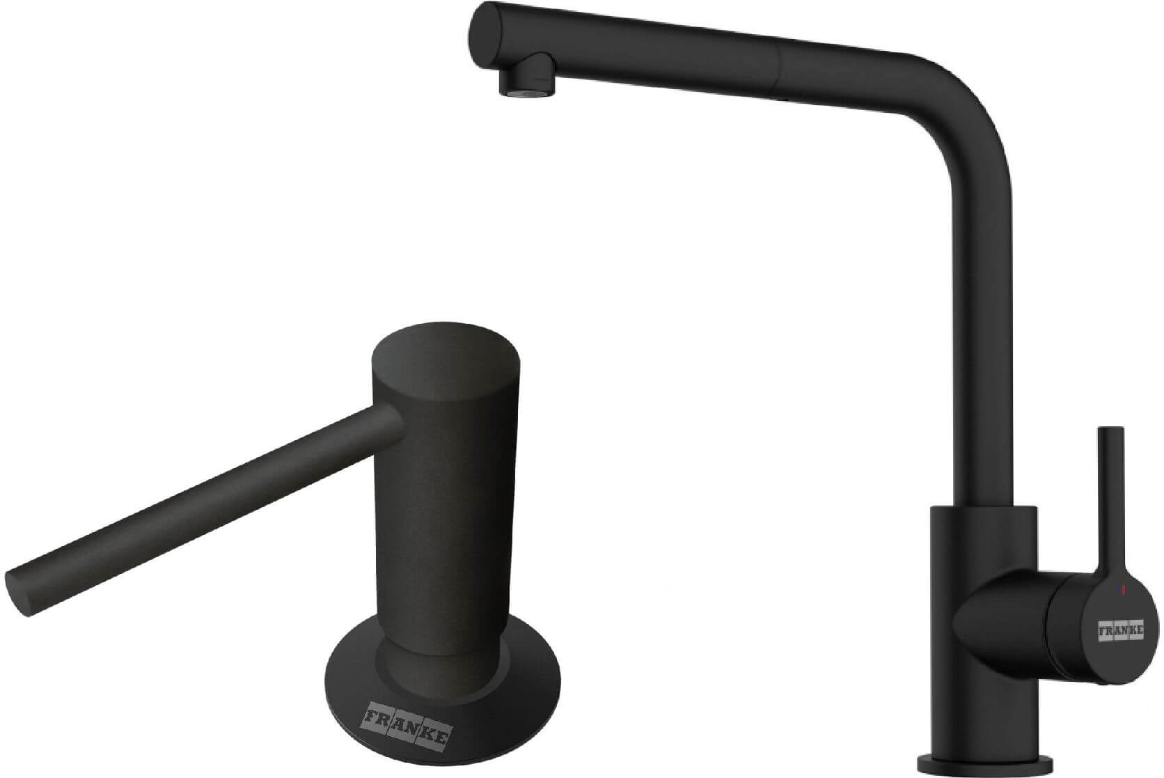 Set rubinetto da cucina Franke Lina 115.0712.435, dispenser di liquidi Franke Comfort 112.0753.277