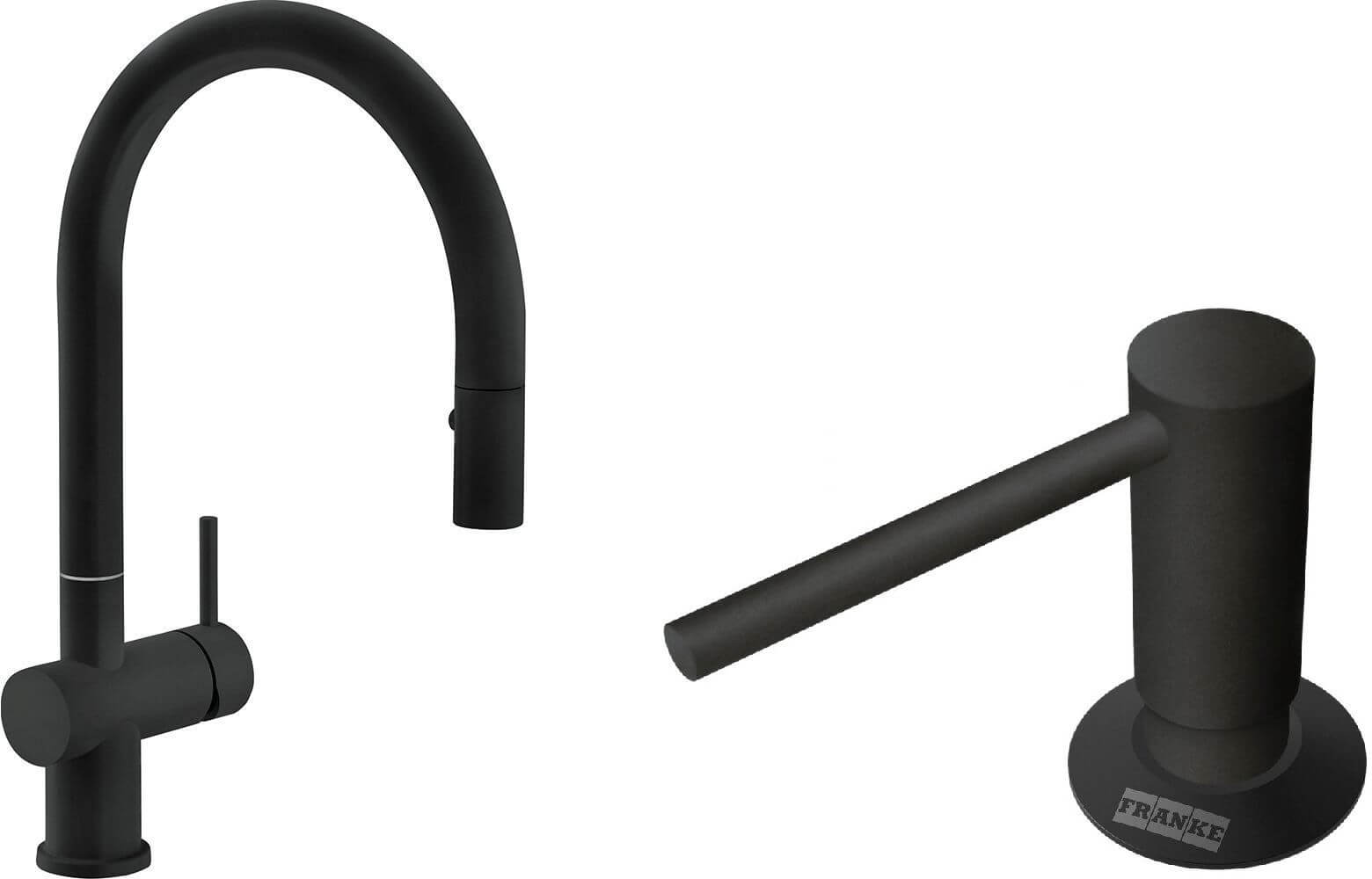 Set rubinetto da cucina Franke Active Neo 115.0653.404, dispenser di liquidi Franke Comfort 112.0753.277