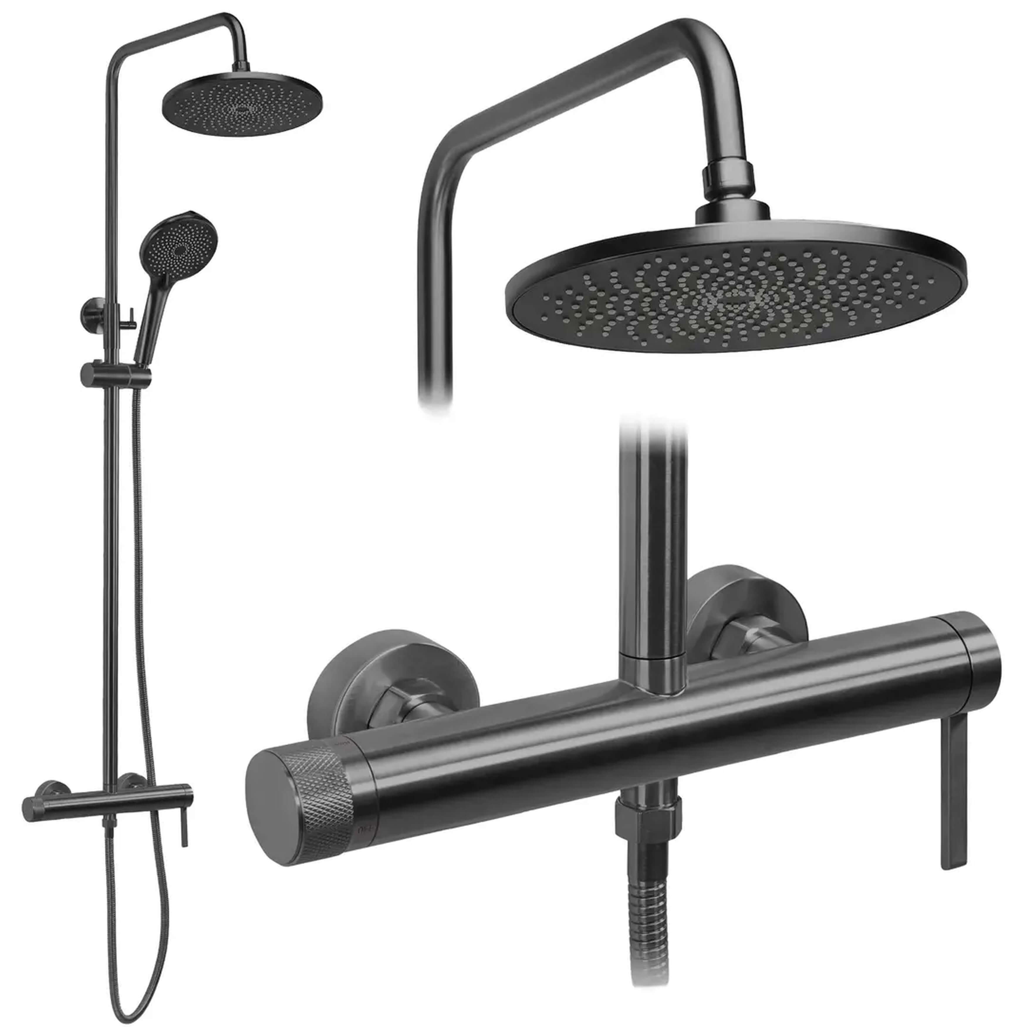 Rea Rivo set doccia a parete con soffione grafite REA-P9497