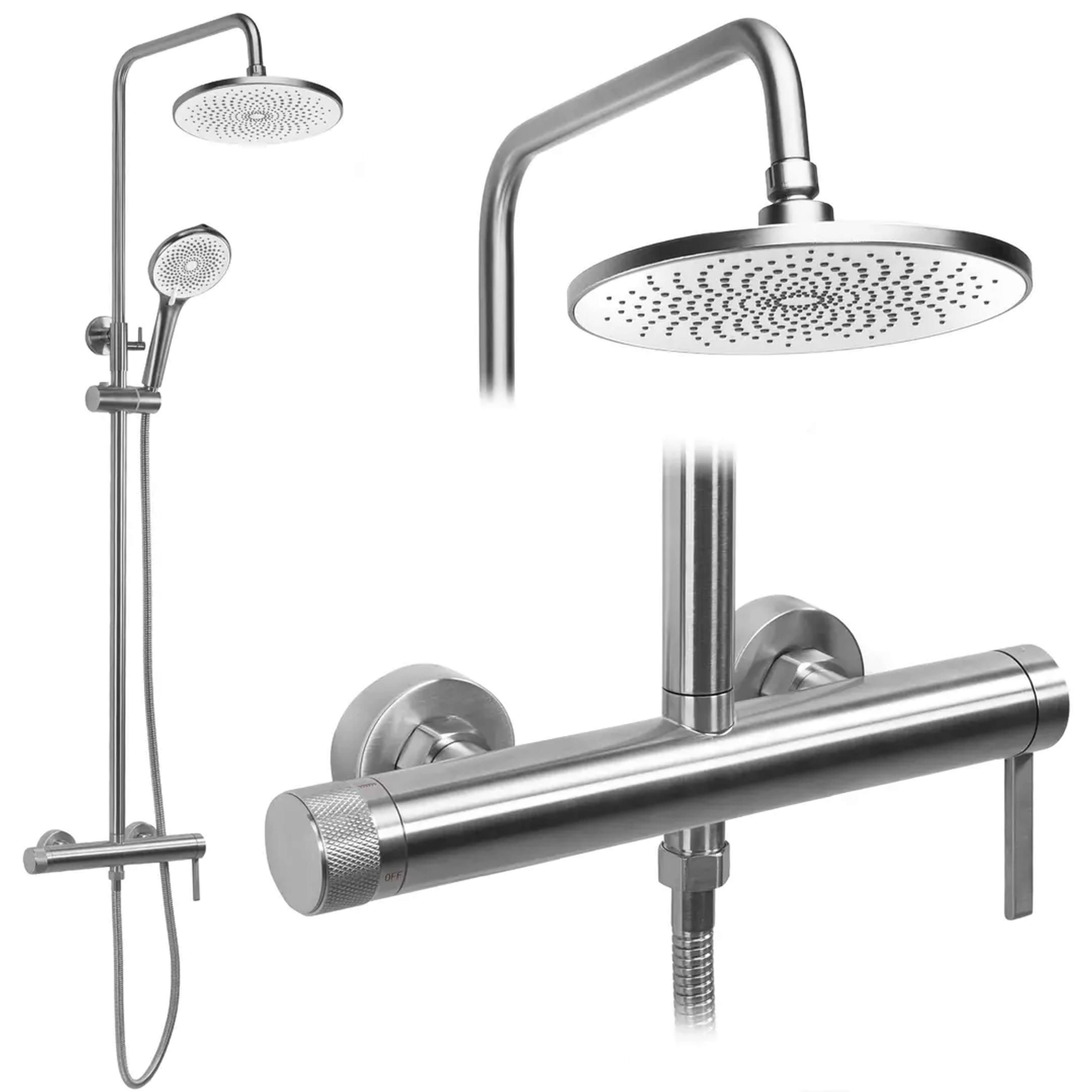 Rea Rivo set doccia a parete con soffione acciaio REA-P9498