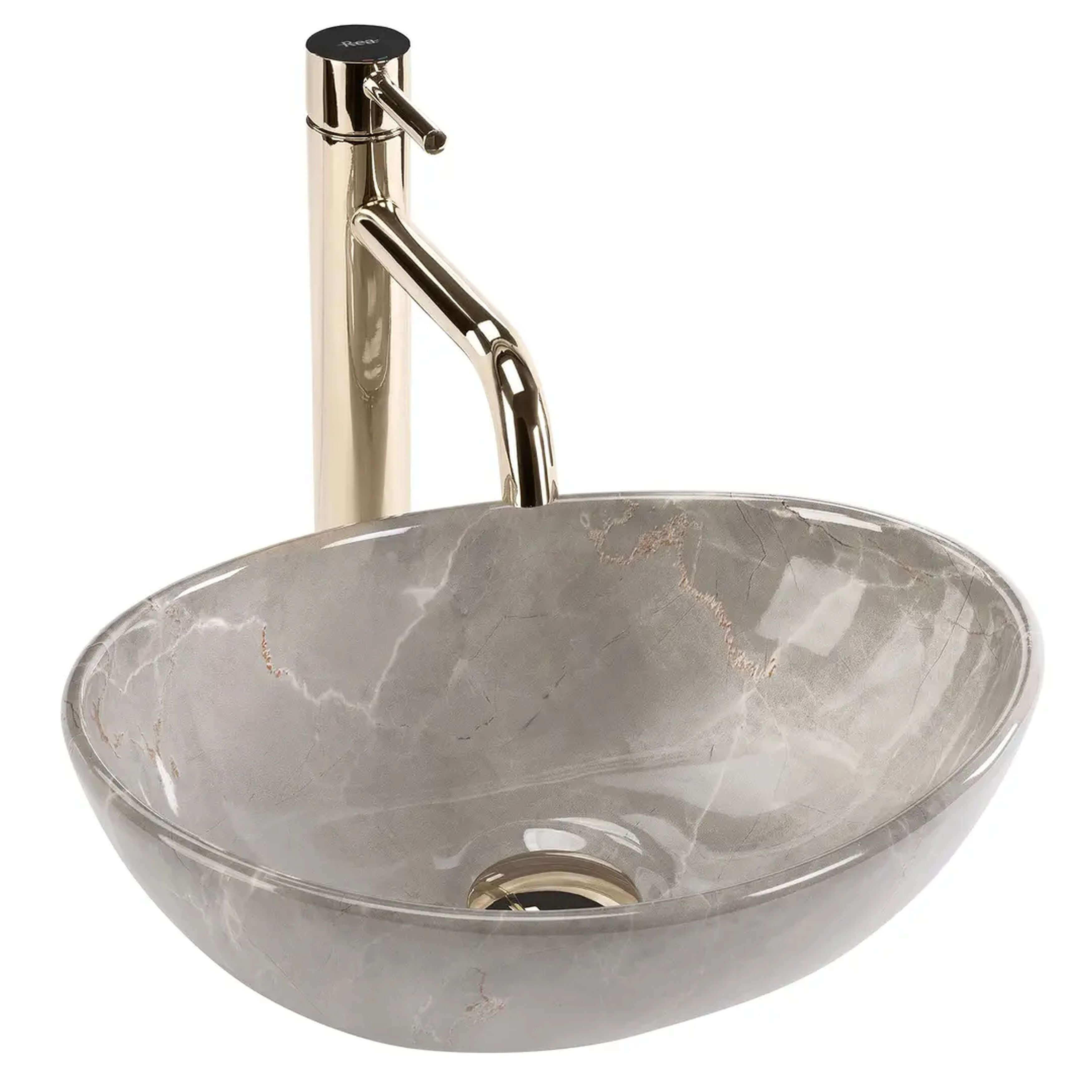 Rea Sofia lavabo 35x26 cm ovale da appoggio grigio/pietra lucida REA-U9238
