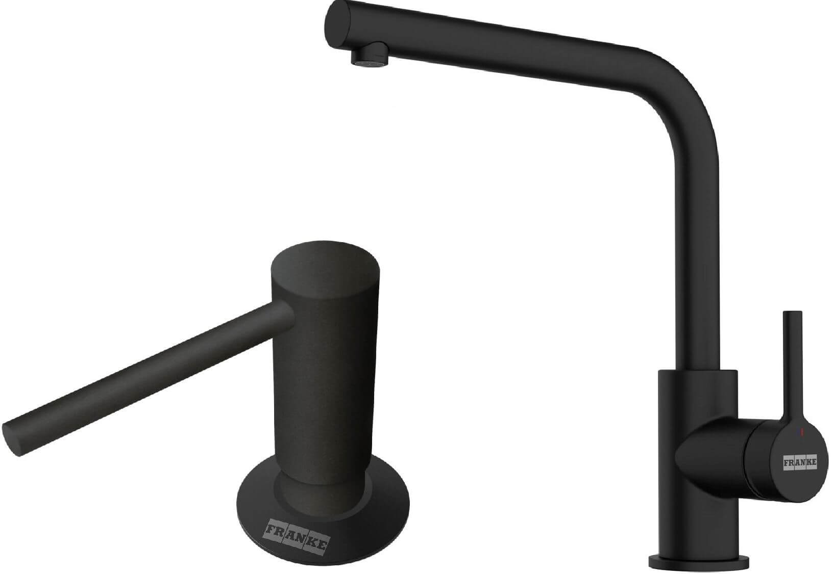 Set rubinetto da cucina Franke Lina L 115.0693.393, dispenser di liquidi Franke Comfort 112.0753.277