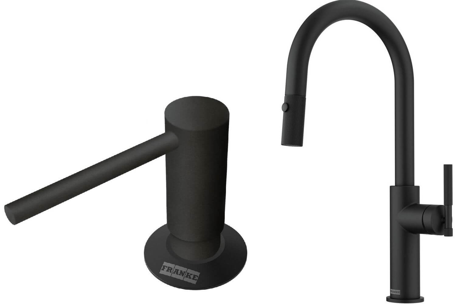 Set rubinetto da cucina Franke Maris Stripes 115.0747.672, dispenser di liquidi Franke Comfort 112.0753.277