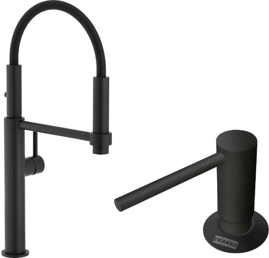 Set rubinetto da cucina Franke Pescara 360 115.0545.136, dispenser di liquidi Franke Comfort 112.0753.277