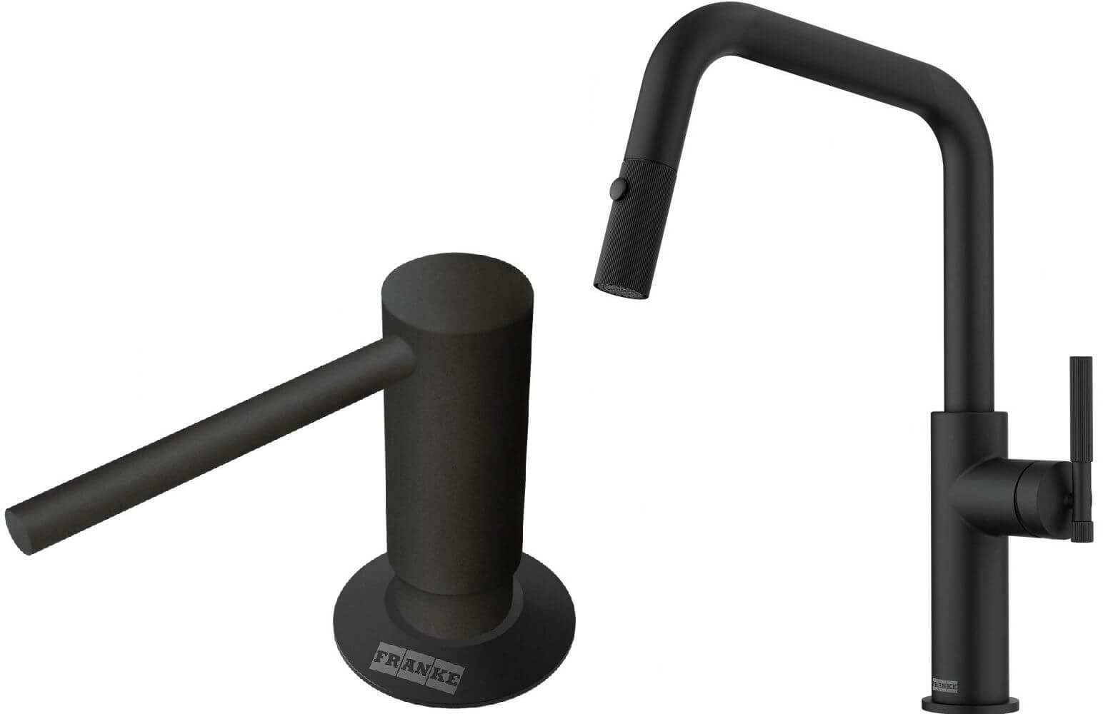 Set rubinetto da cucina Franke Maris Stripes 115.0747.675, dispenser di liquidi Franke Comfort 112.0753.277
