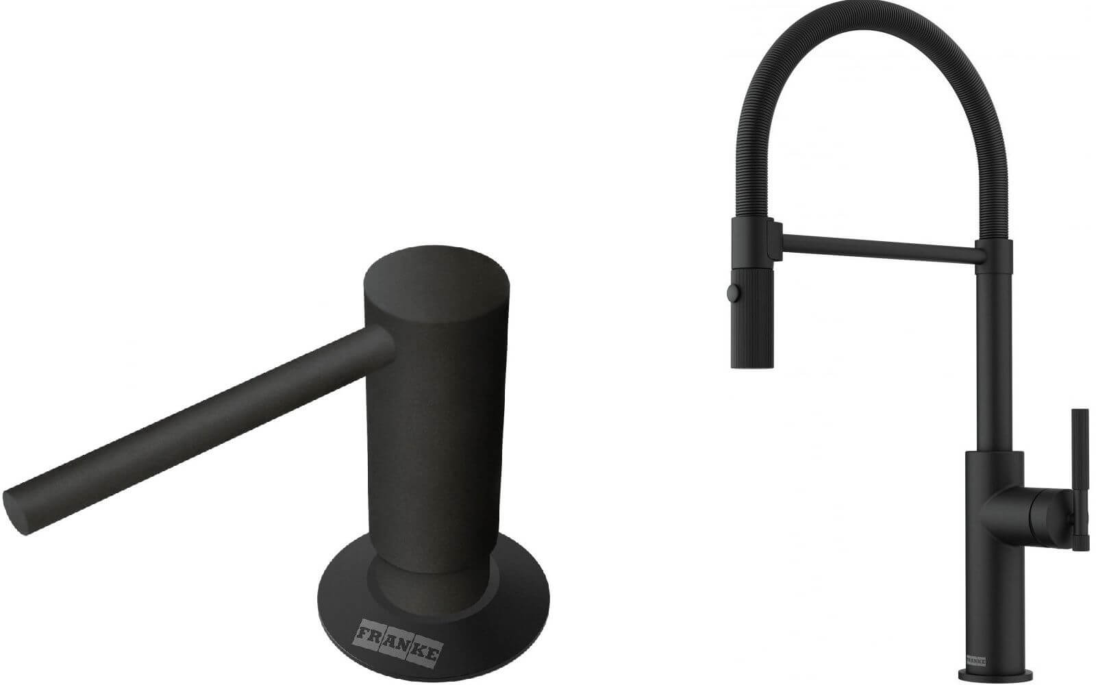 Set rubinetto da cucina Franke Maris Stripes 115.0747.678, dispenser di liquidi Franke Comfort 112.0753.277