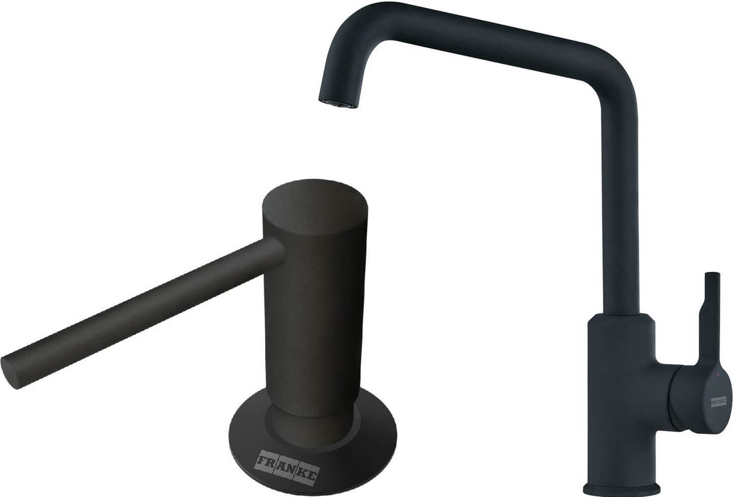 Set rubinetto da cucina Franke Urban 115.0627.524, dispenser di liquidi Franke Comfort 112.0753.277