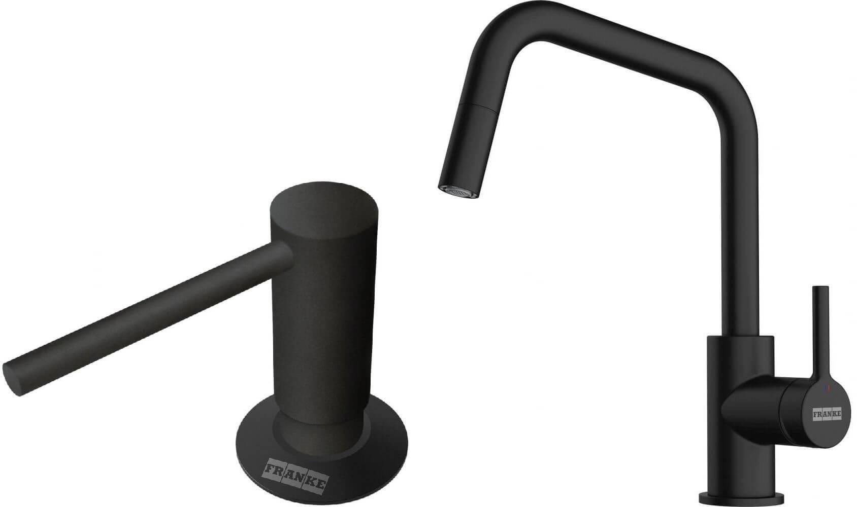 Set rubinetto da cucina Franke Lina 115.0728.477, dispenser di liquidi Franke Comfort 112.0753.277