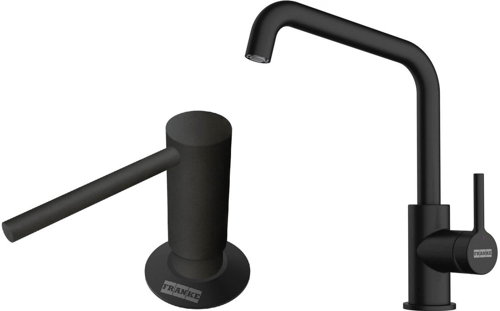 Set rubinetto da cucina Franke Lina 115.0728.474, dispenser di liquidi Franke Comfort 112.0753.277