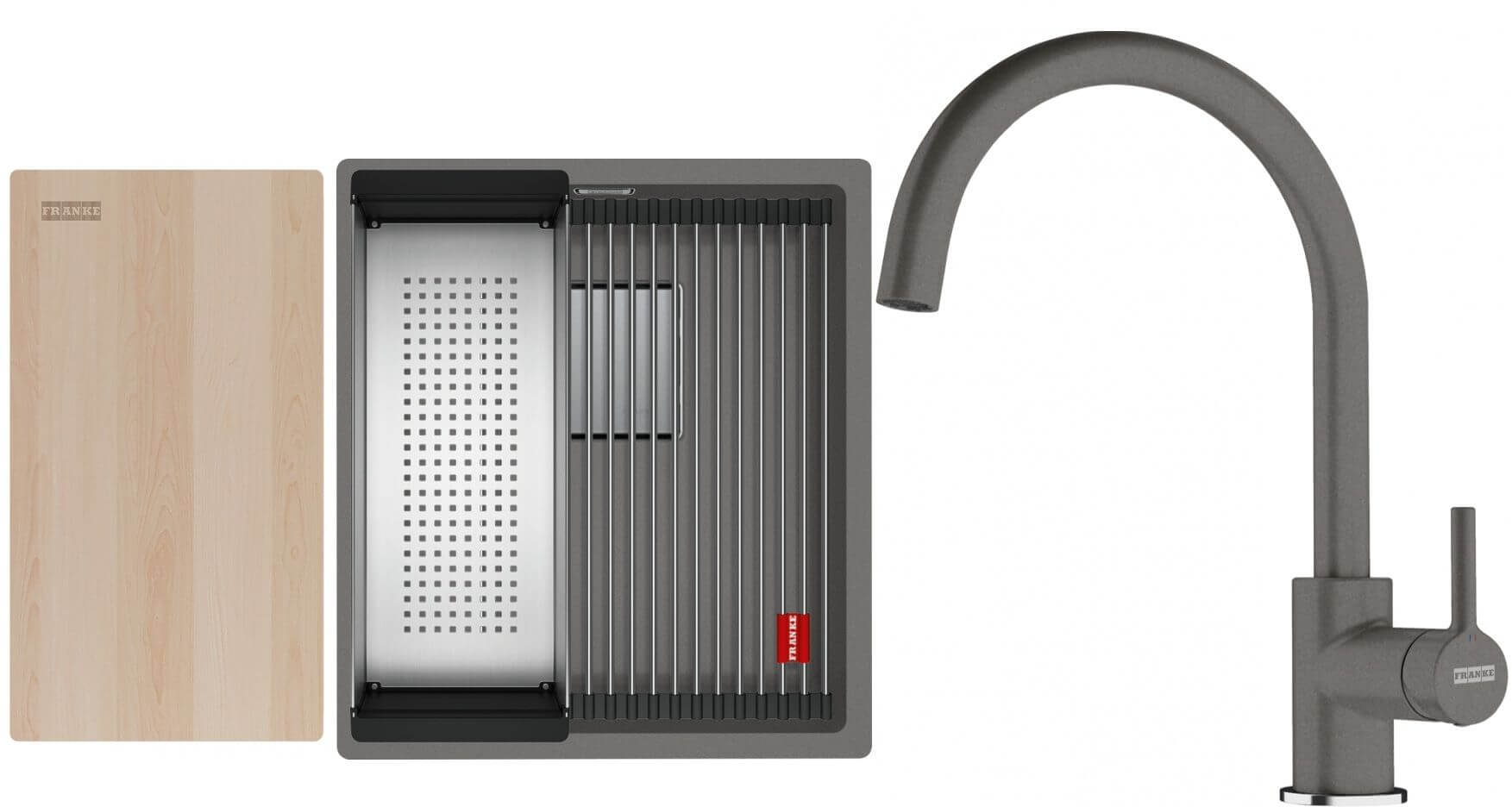 Set lavello in granito Franke Kanon 125.0749.648, rubinetto da cucina Franke Lina 115.0626.022