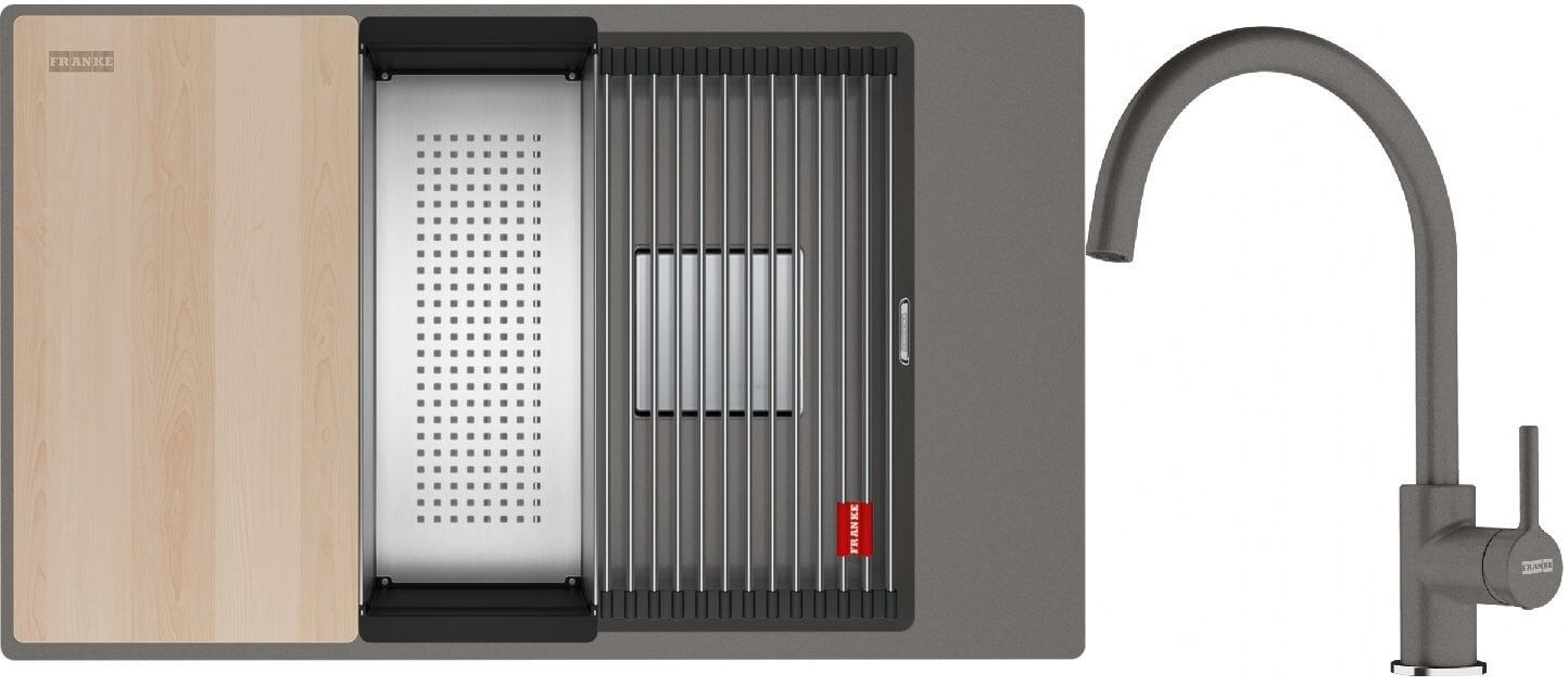 Set lavello in granito Franke Kanon 125.0749.668, rubinetto da cucina Franke Lina 115.0626.022